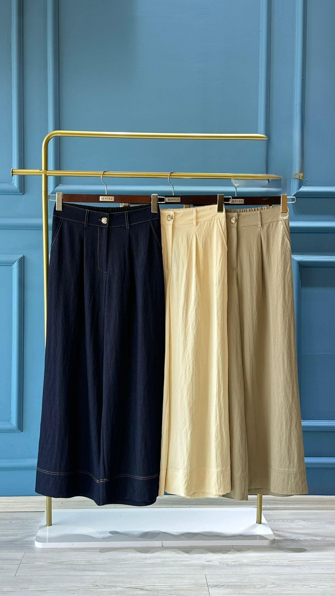 Sentez 5636 Abelia Kısa Geniş Paça Pantolon Mavi