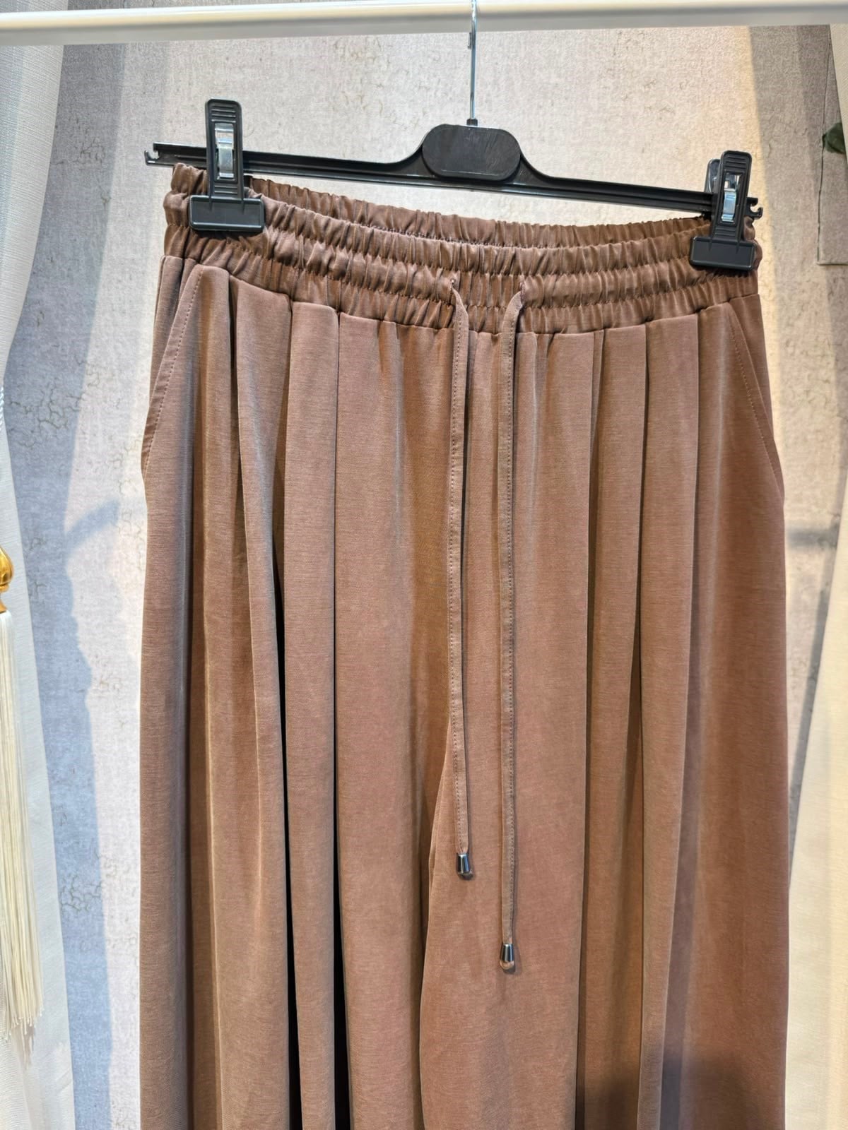 Sentez 5664 Pileli Geniş Paça Pantolon Kahverengi