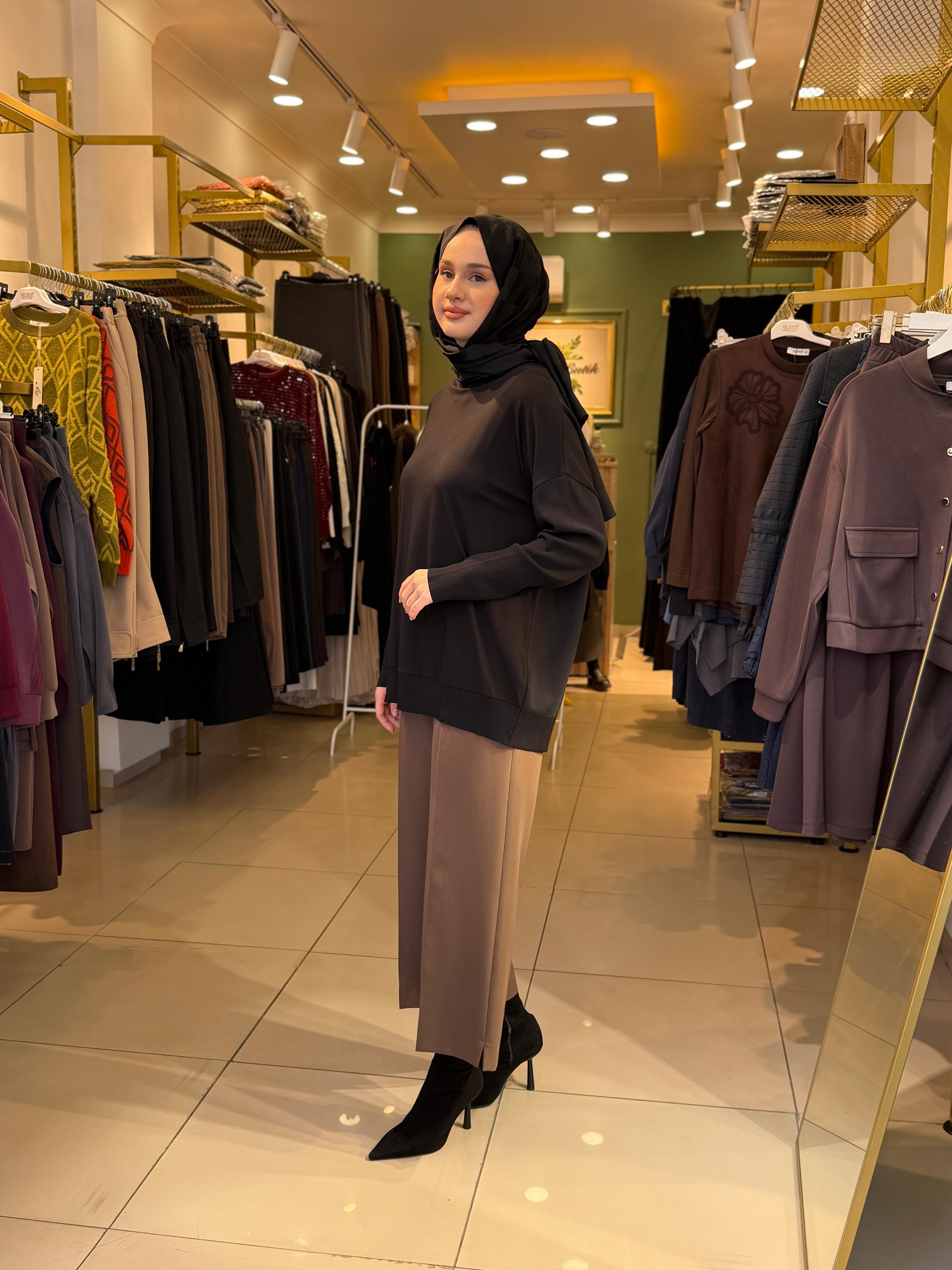 Sentez Queen Kısa Geniş Paça Pantolon 5565 vizon