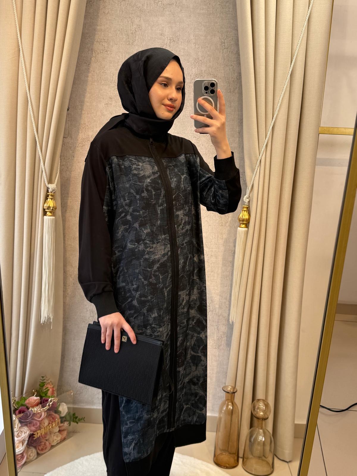 Behrem Büyük Beden Tesettür Pantolonlu Takım 35148 Siyah