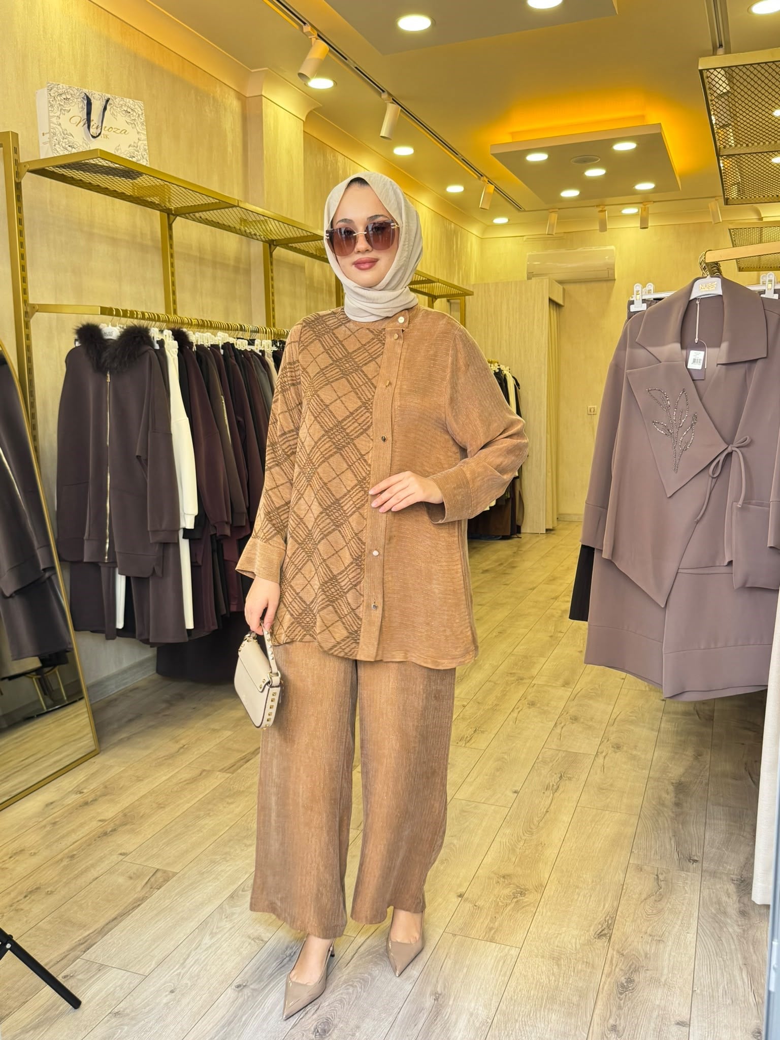 GHİSA 9497 Sim Detaylı Pantolonlu Takım Camel