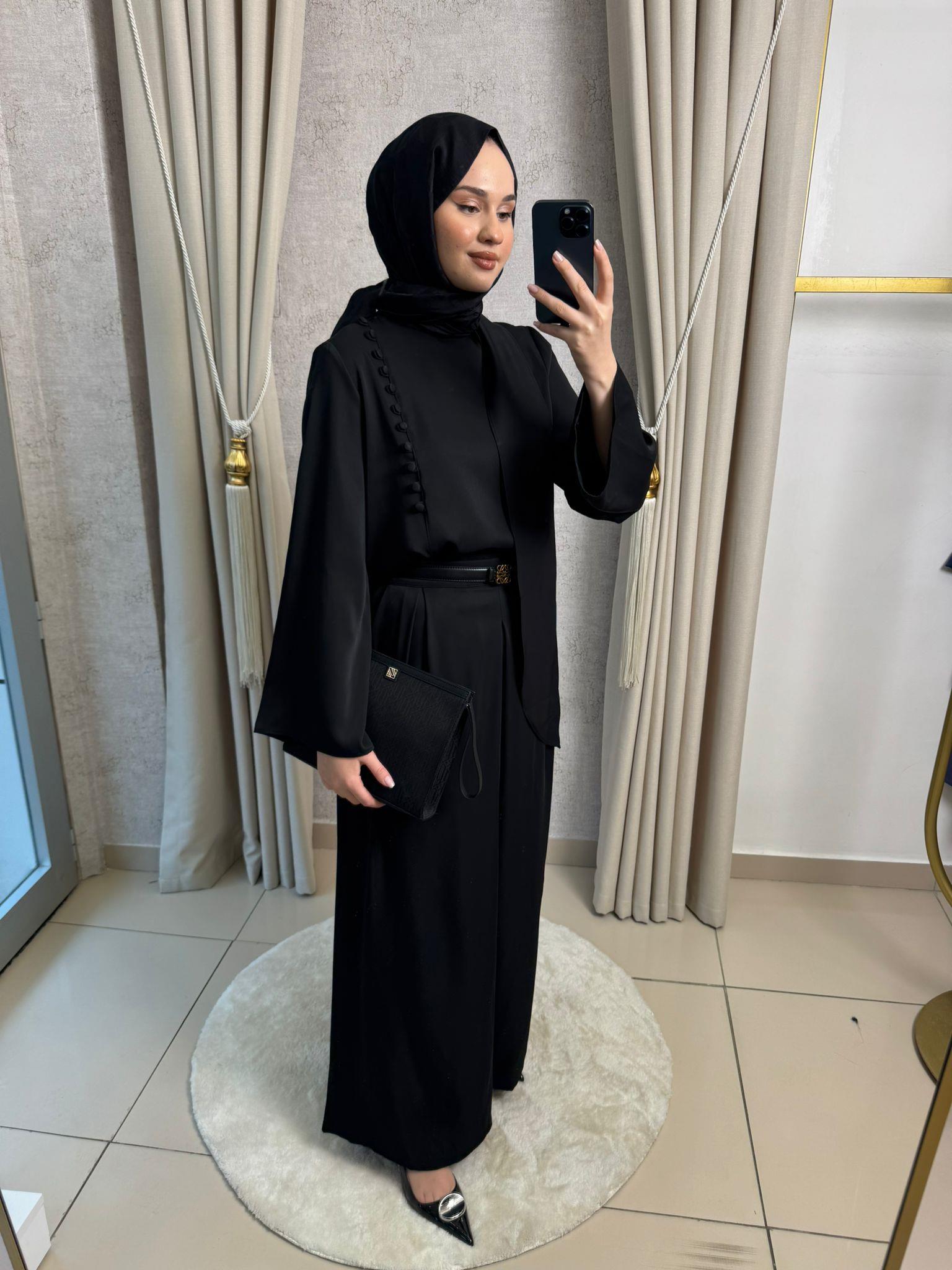 Miori Misse Brit Düğmeli  Pantolonlu Takım Siyah