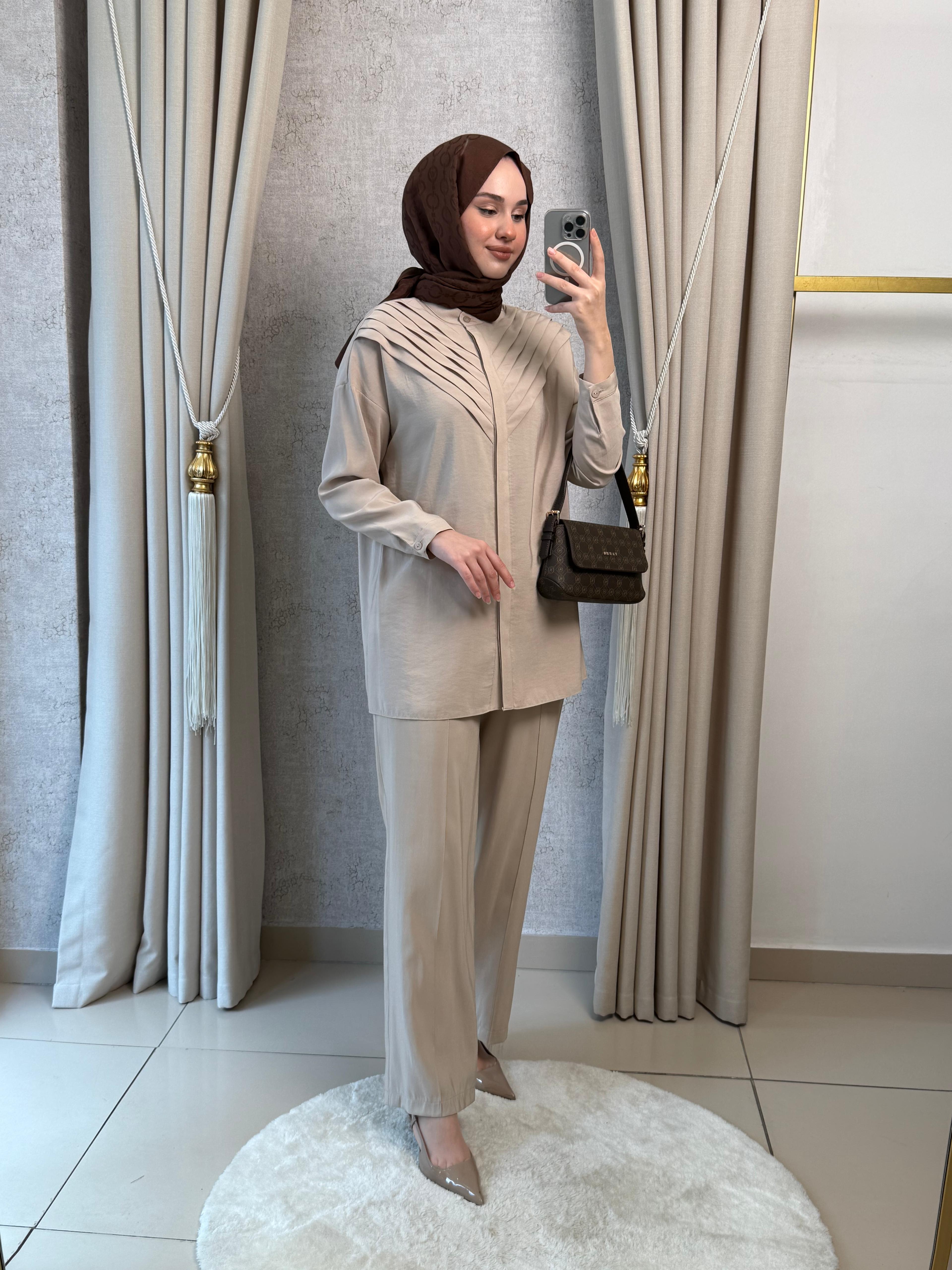 Nuss 1071 Pantolonlu Takım Latte