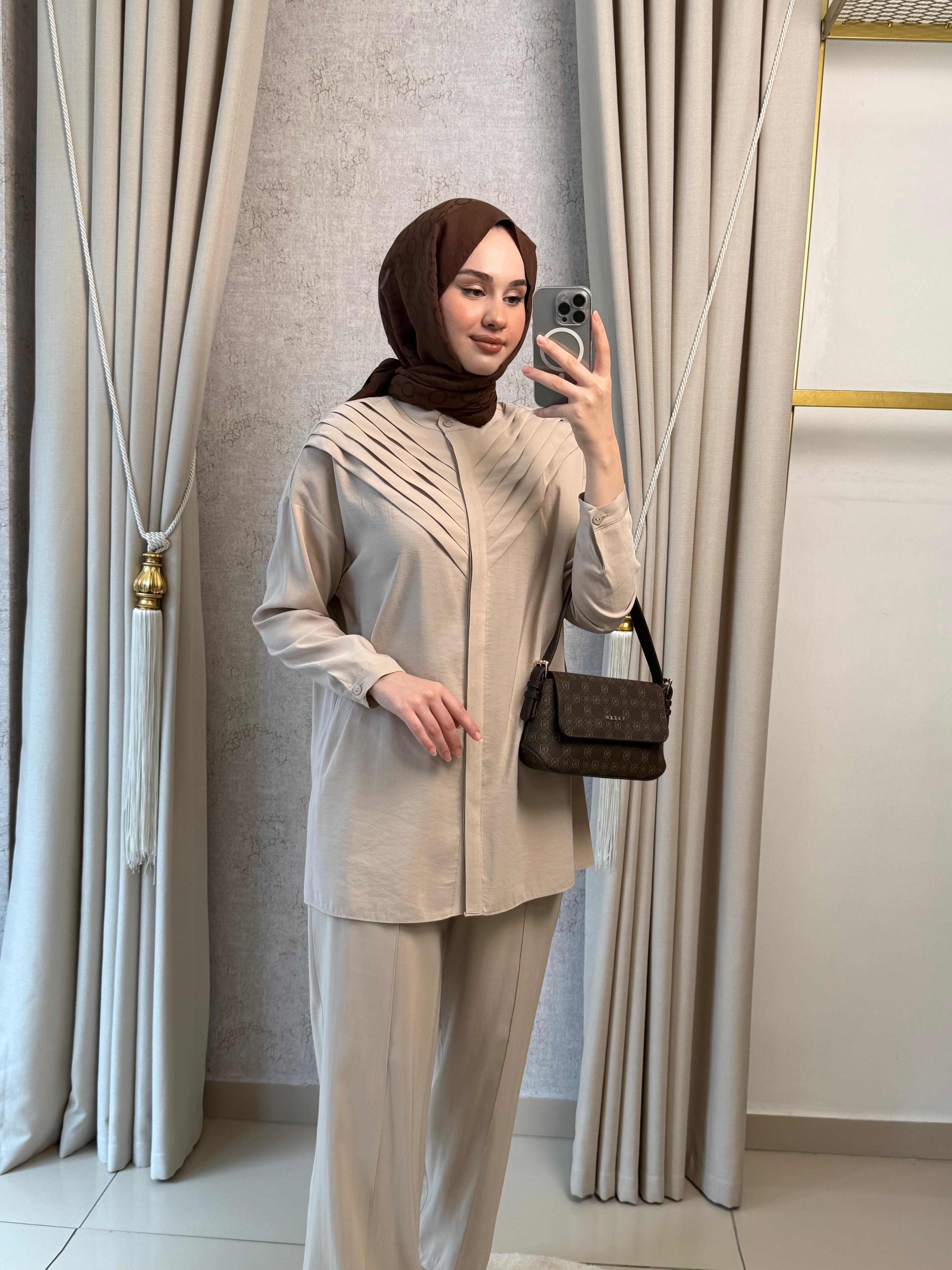 Nuss 1071 Pantolonlu Takım Latte