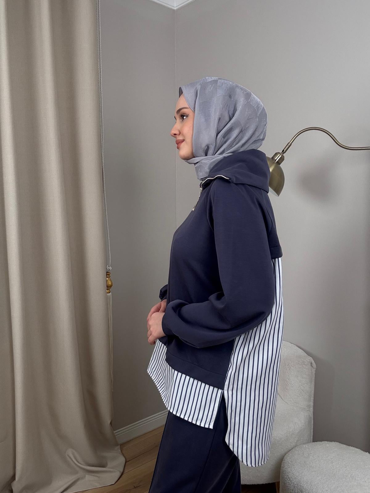 Nuss 1075 Gömlek Detay Gemici Yaka Pantolonlu Takım Lacivert