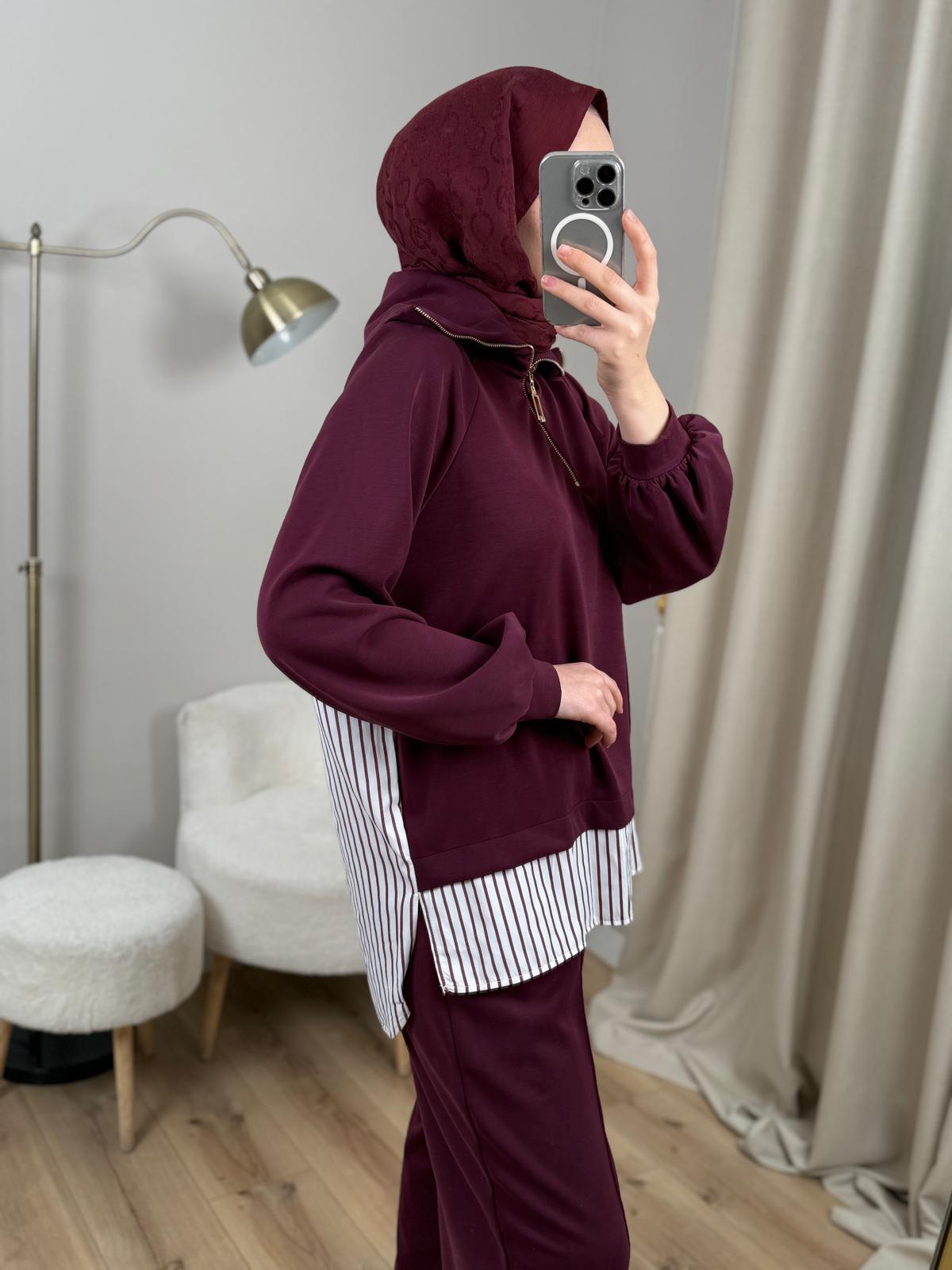 Nuss 1075 Gömlek Detay Gemici Yaka Pantolonlu Takım MÜRDÜM