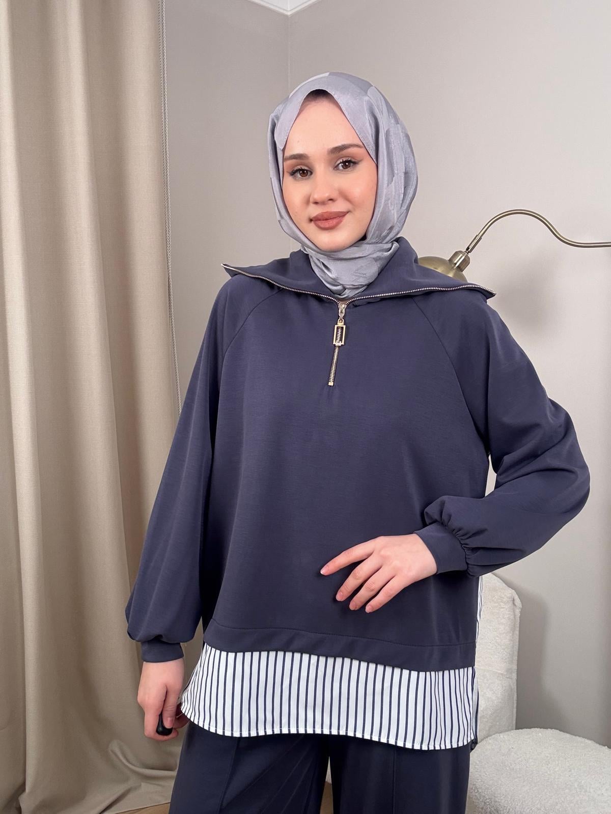 Nuss 1075 Gömlek Detay Gemici Yaka Pantolonlu Takım Lacivert
