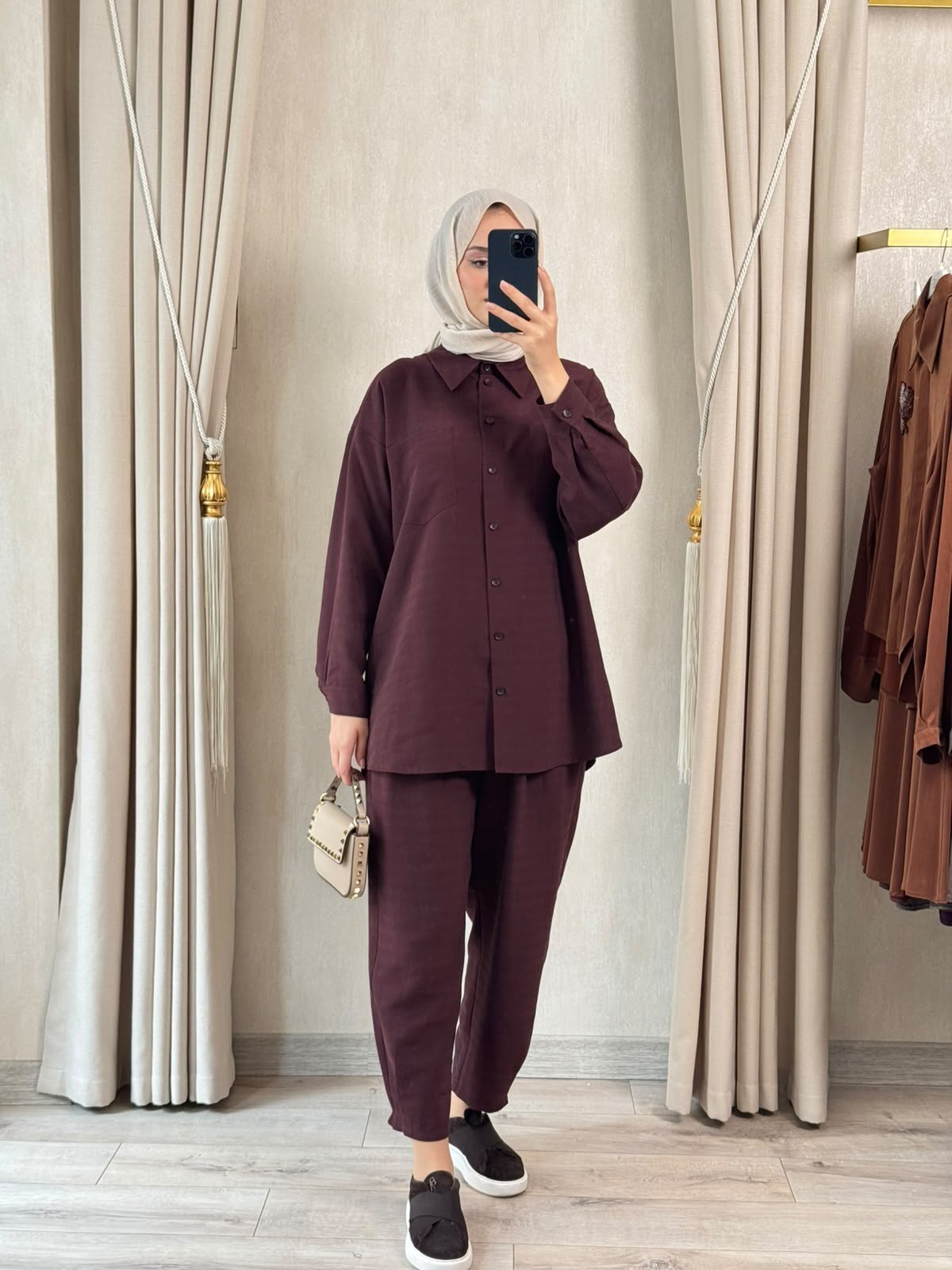 NUSS 1092 Kendinden Desenli Takım Mürdüm