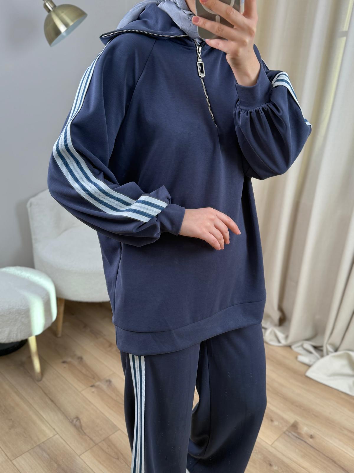 Nuss 1093 Şerit Detaylı Pantolonlu Takım Lacivert