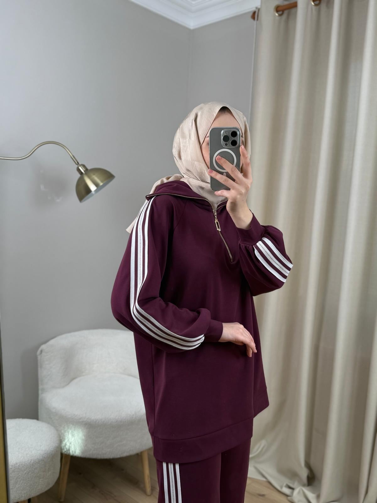 Nuss 1093 Şerit Detaylı Pantolonlu Takım MÜRDÜM