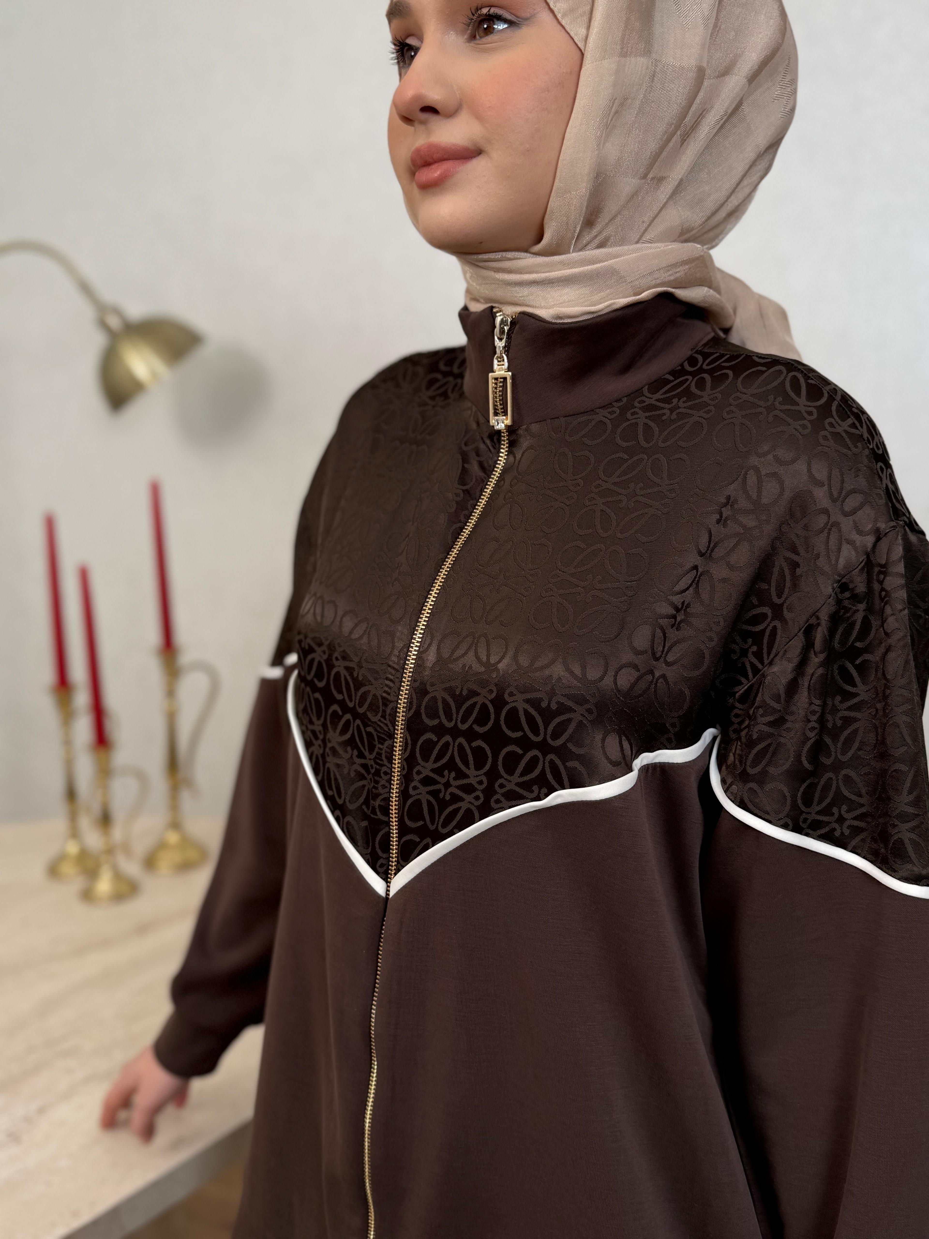 Nuss 1095 Jakar Detaylı Bambu Pantolonlu Takım Kahverengi
