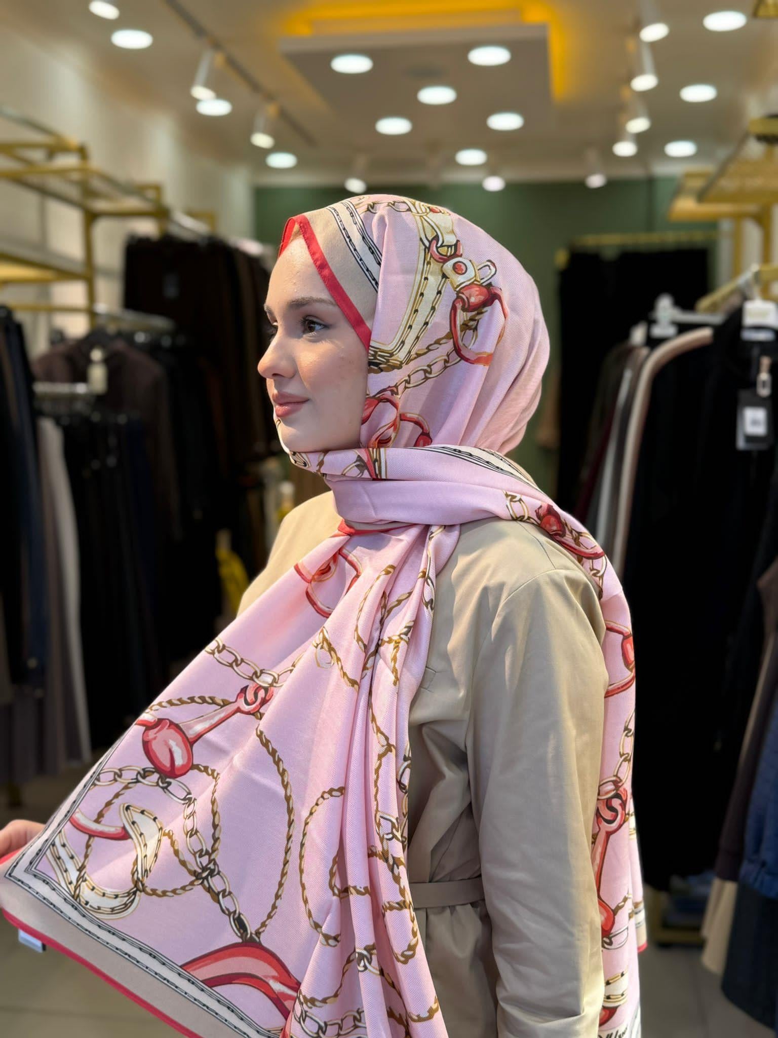 Wennora Lustre Etoile Zincir Desen Yün İpek Şal pembe