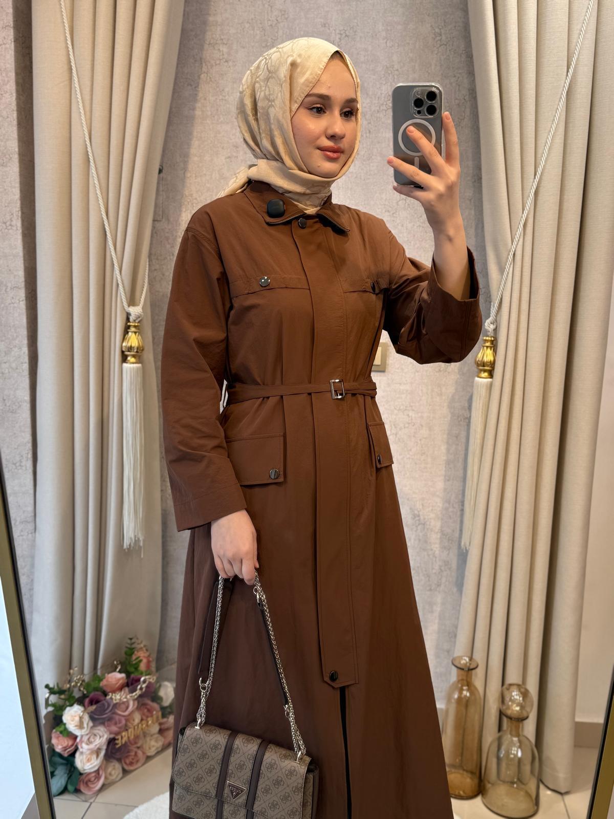 Wennora 1035 Doğal Kumaş Trenchkot Kahverengi