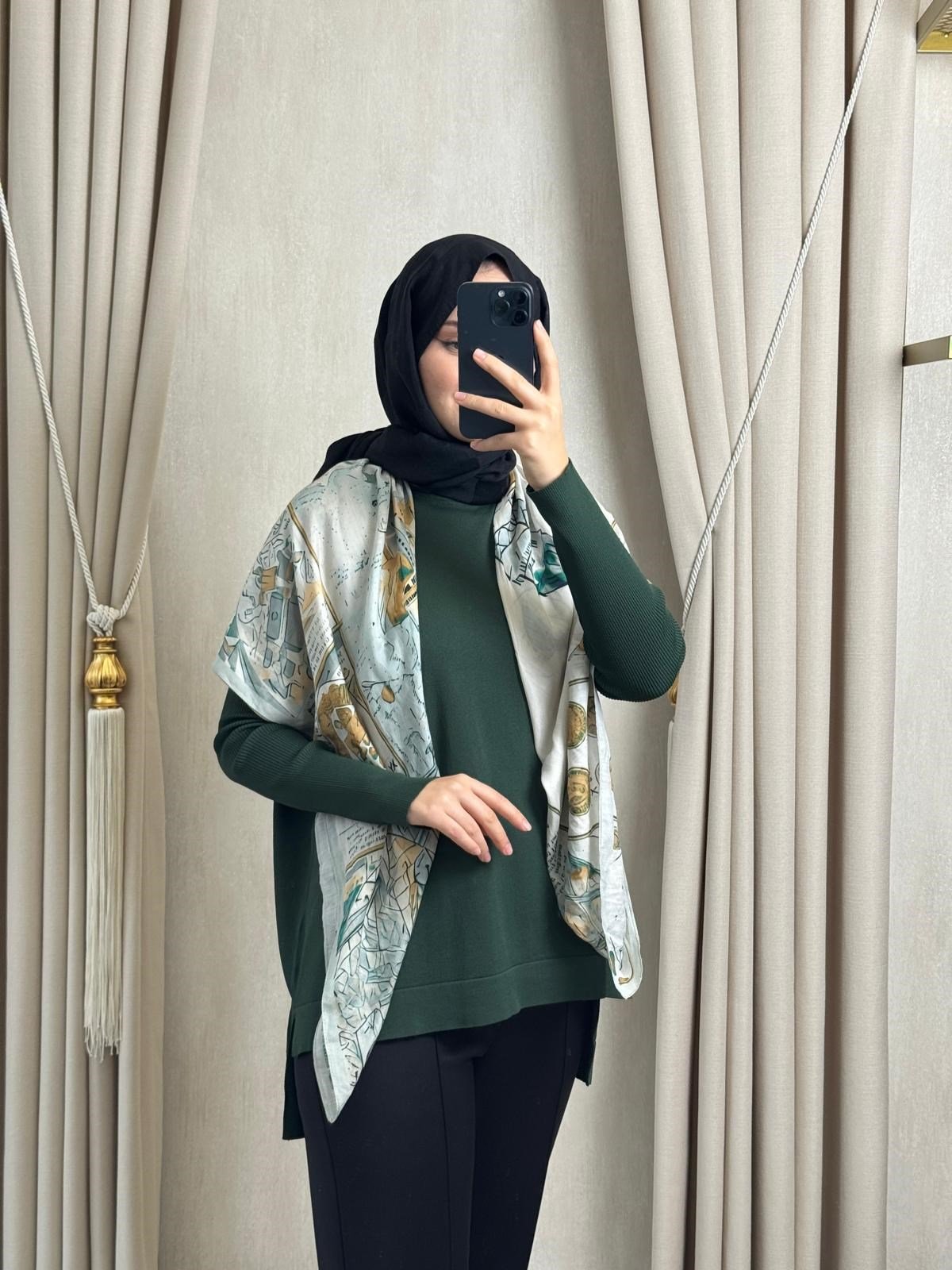 Nuss116 Lastik Kol Merserize Tunik Çam Yeşili 