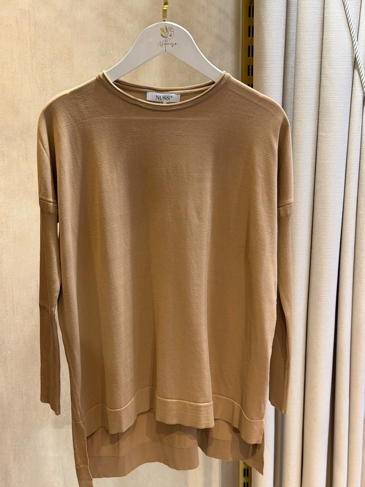 Nuss116 Lastik Kol Merserize Tunik Mocha