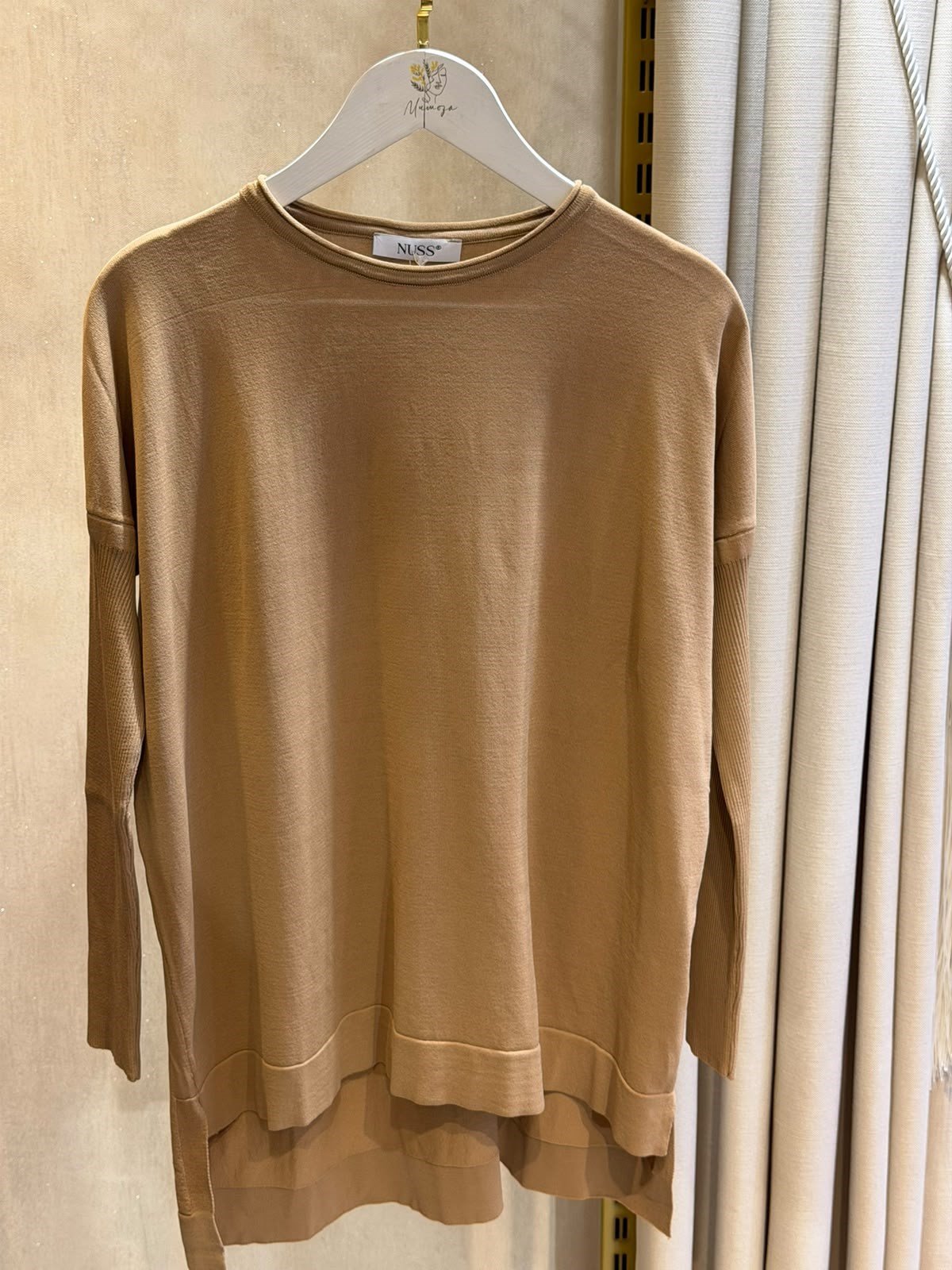 Nuss116 Lastik Kol Merserize Tunik Mocha