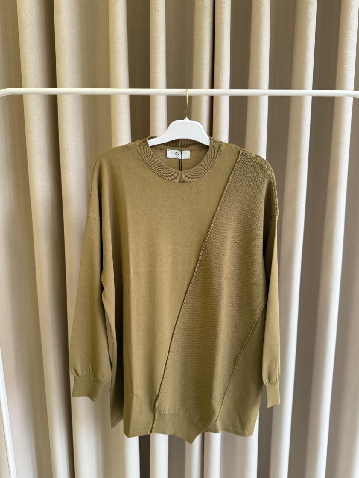 Tığ Triko Örgü Detaylı Rayon Tunik 21872 Olive