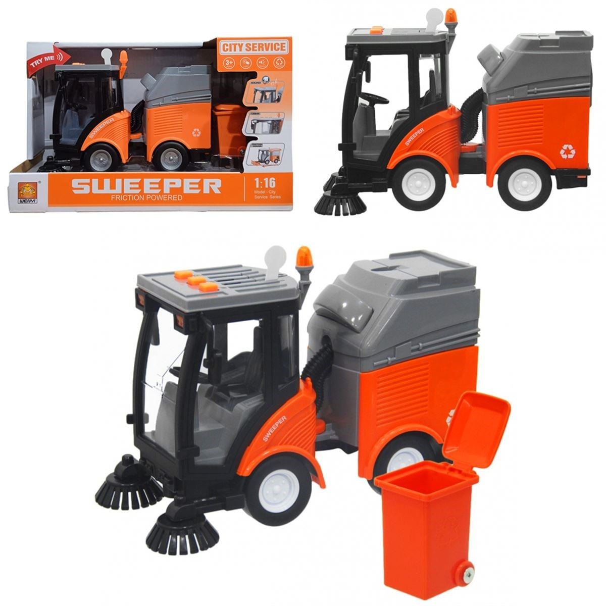 SUNMAN COOL MACHİNES WY680A ÇÖP SÜPÜRME ARACI SESLİ IŞIKLI PİLLİ 20 CM 1:16 3+
