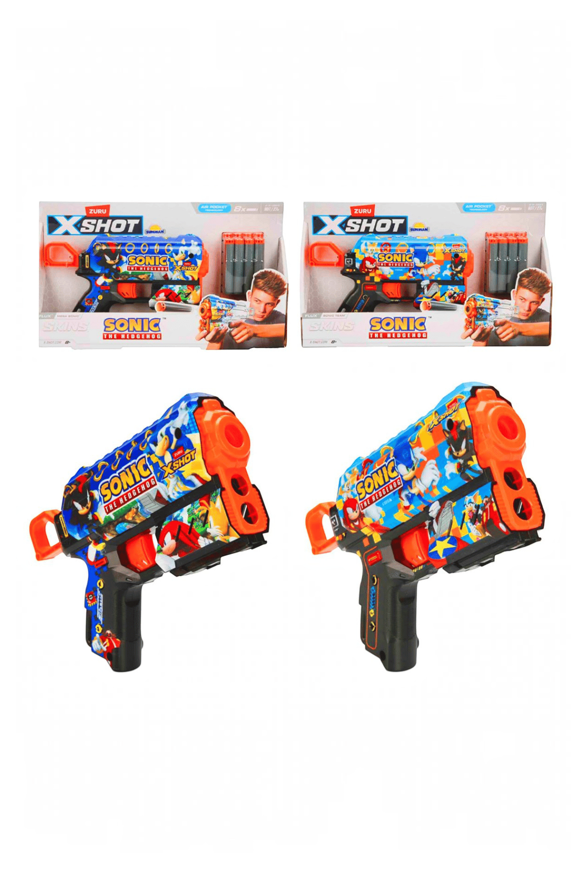 SUNMAN SÜNGER TABANCASI ZURU X-SHOT 36648 SONİC SKİNS FLUX 8 MERMİ 8+