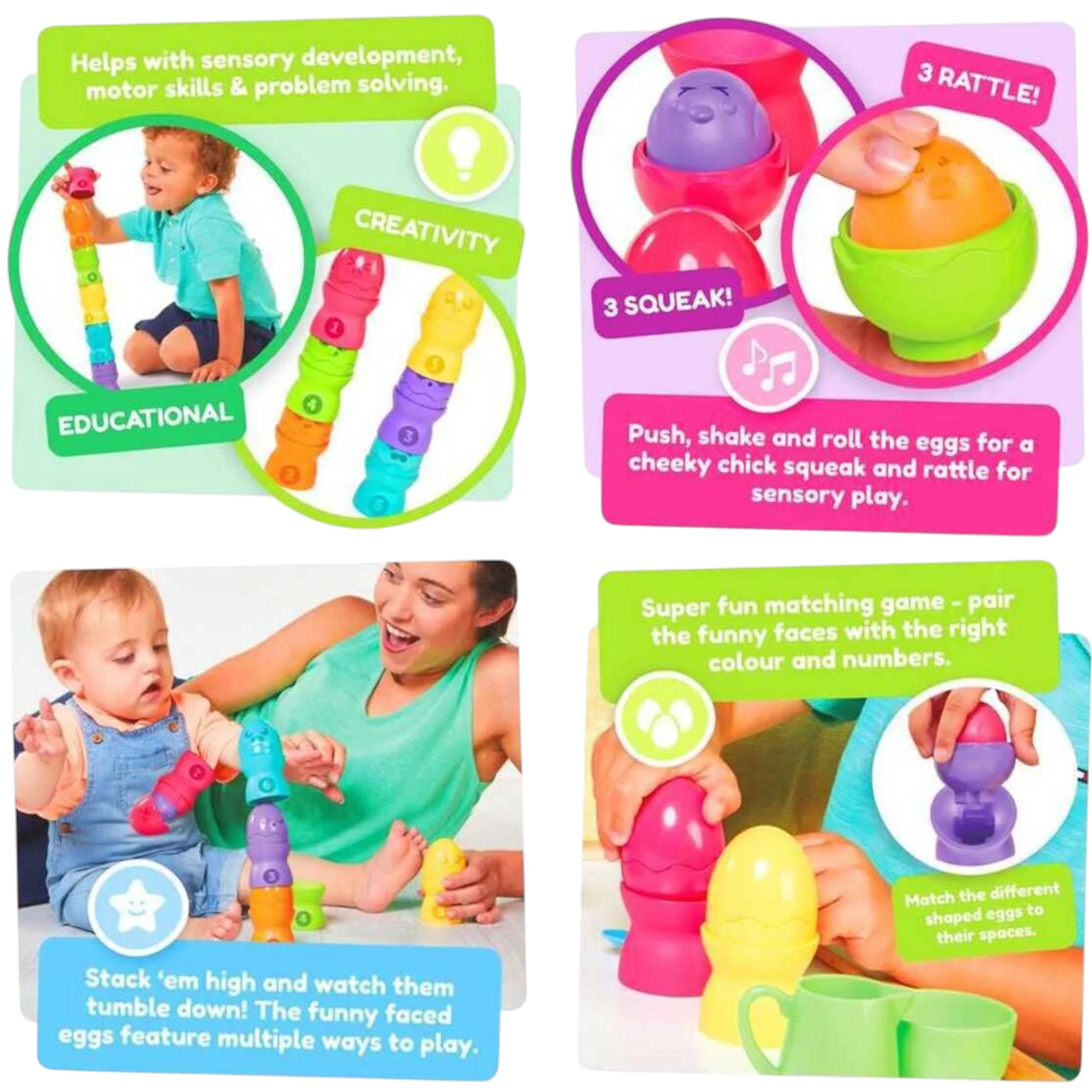 TOMY TOOMİES 73565 SAKLAMBAÇLI YUMURTA KULE SETİ HİDE SQUEAK EGG STACKERS 6-36M+