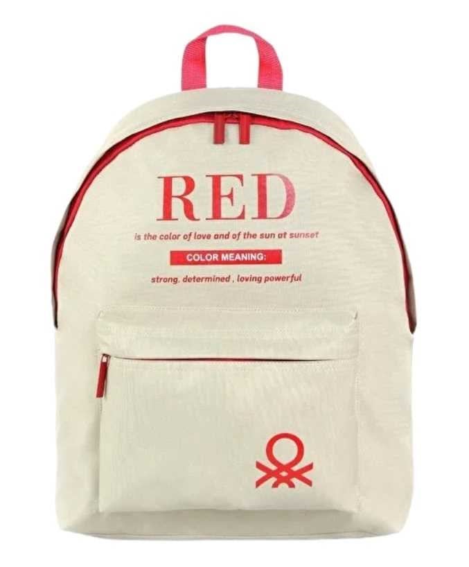 UNİTED COLORS OF BENETTON OKUL ÇANTASI 03821 BEJ KIRMIZI ÇİFT BÖLMELİ