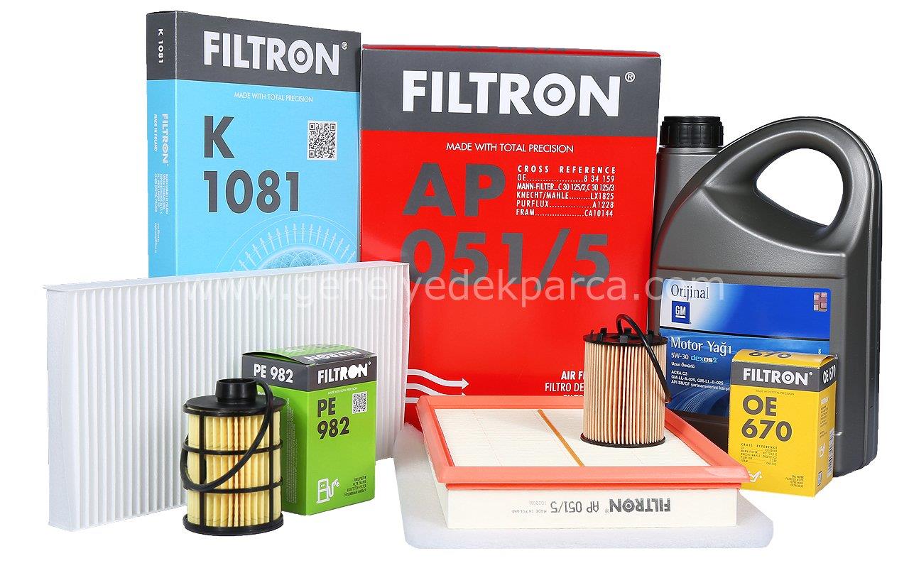 Opel Combo C Filtron 1.3 Dizel Motor Bakım Seti Yağ Filtresi Tırnaklı GM 5W30 4 LT Yağlı