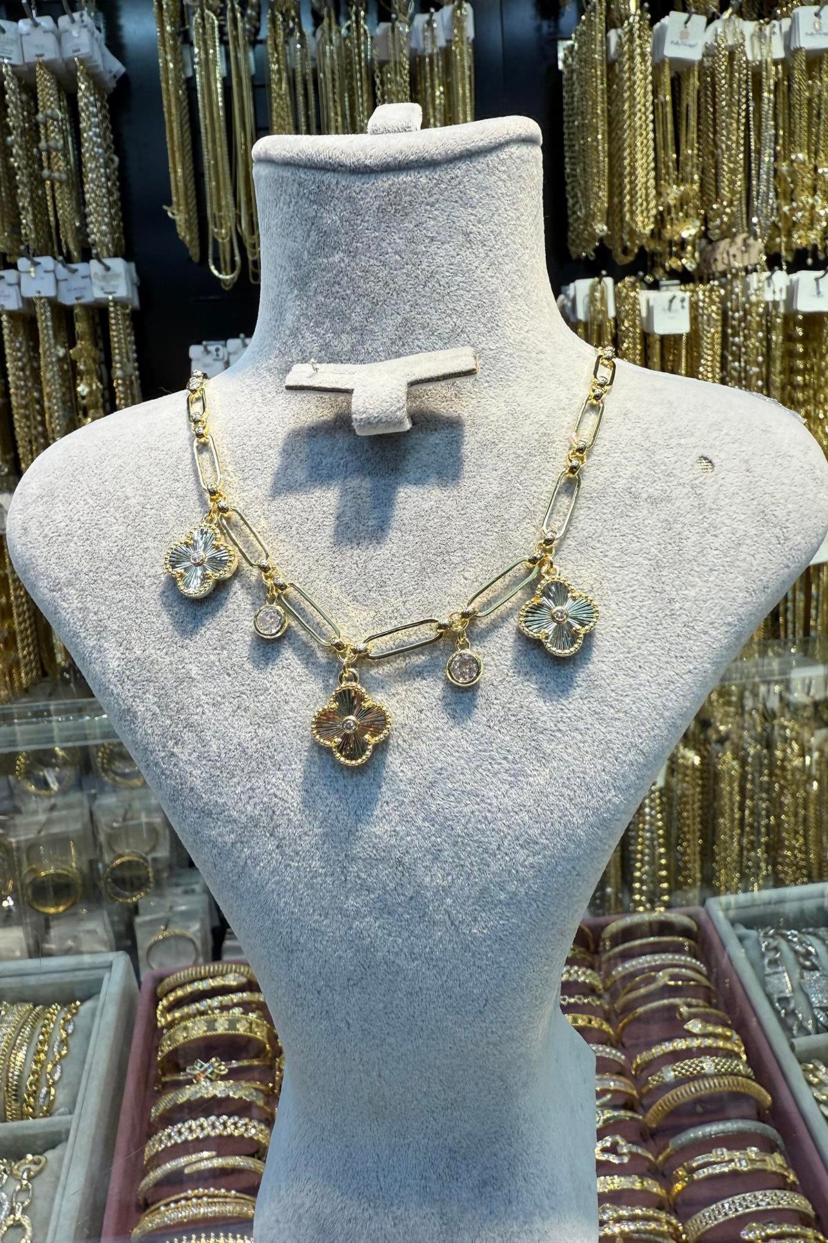14 K 3Lü Yonca Kolye