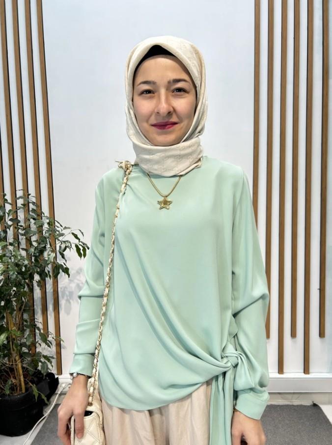 Mint Yandan Bağlamalı Şifon Bluz