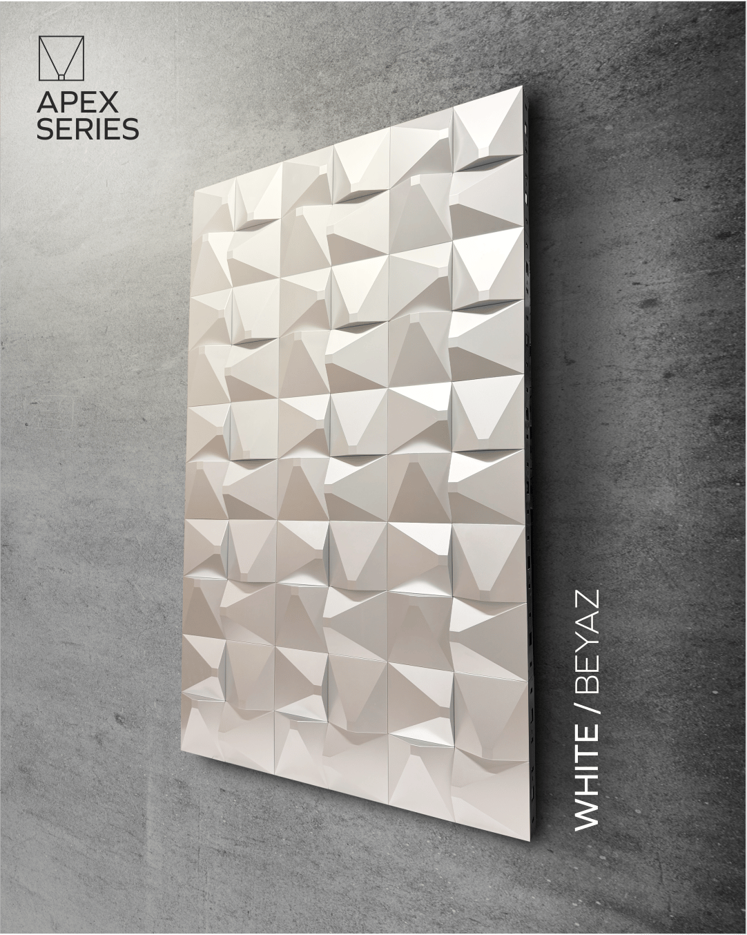 3D Duvar Paneli - Apex / Beyaz + Platform