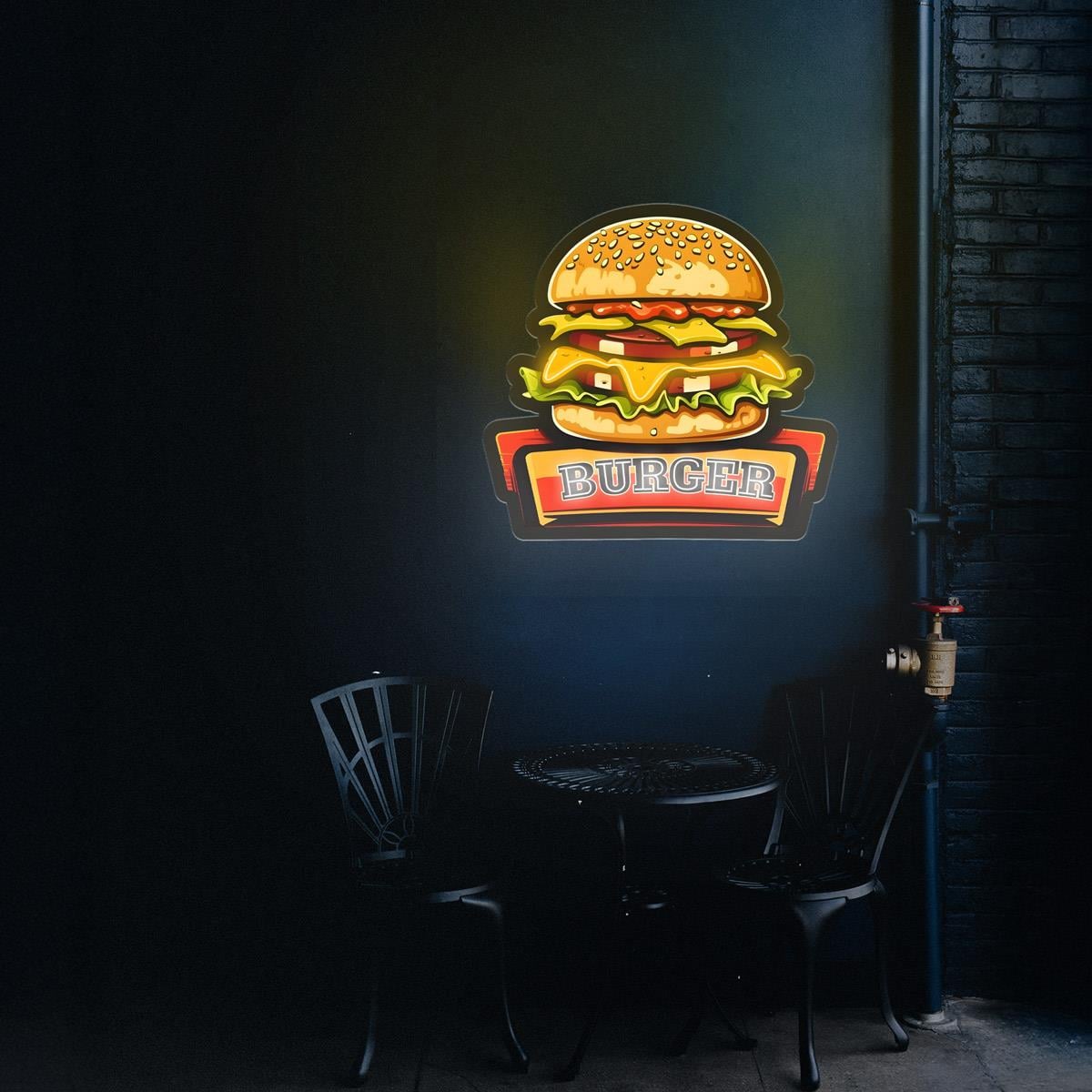 Burger Baskılı Neon Tabela