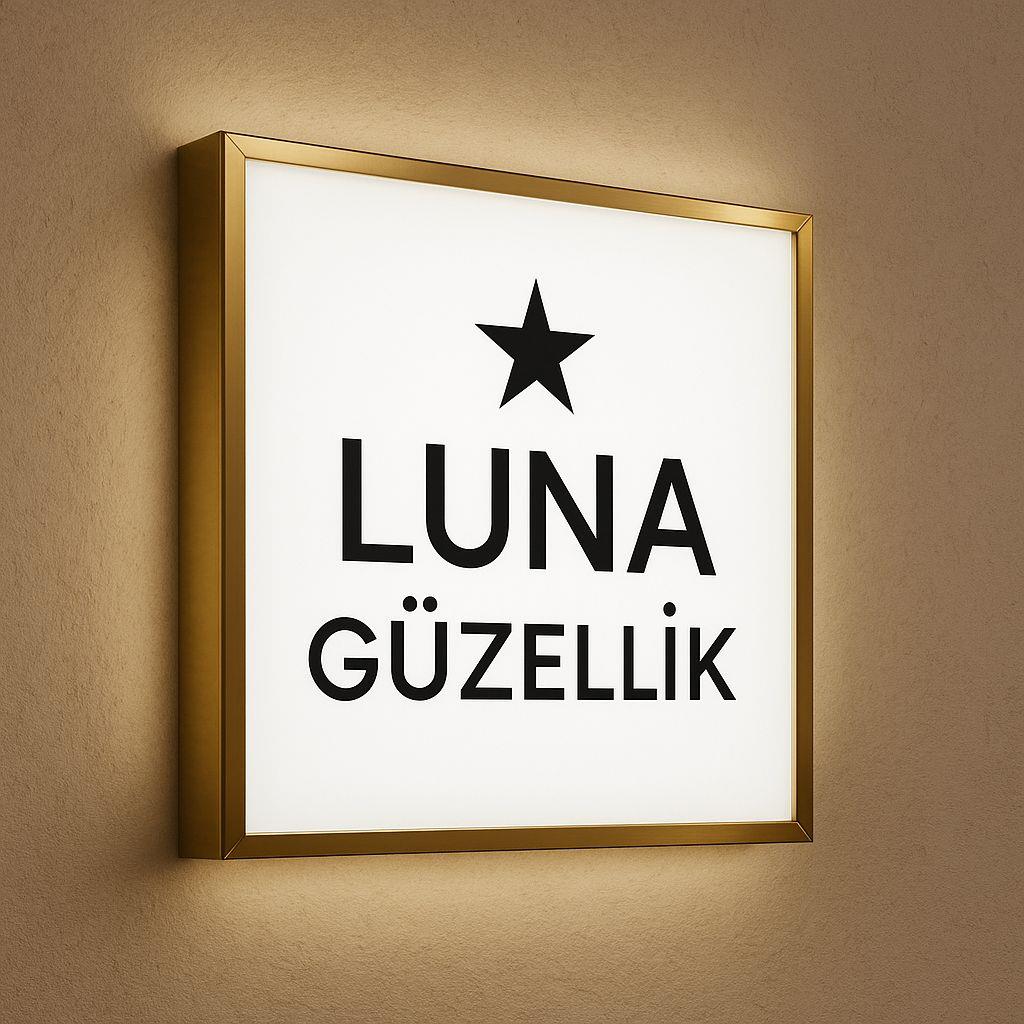 Gold Paslanmaz Kare Işıklı Logo Beyaz Led (Ölçü Seçenekli)