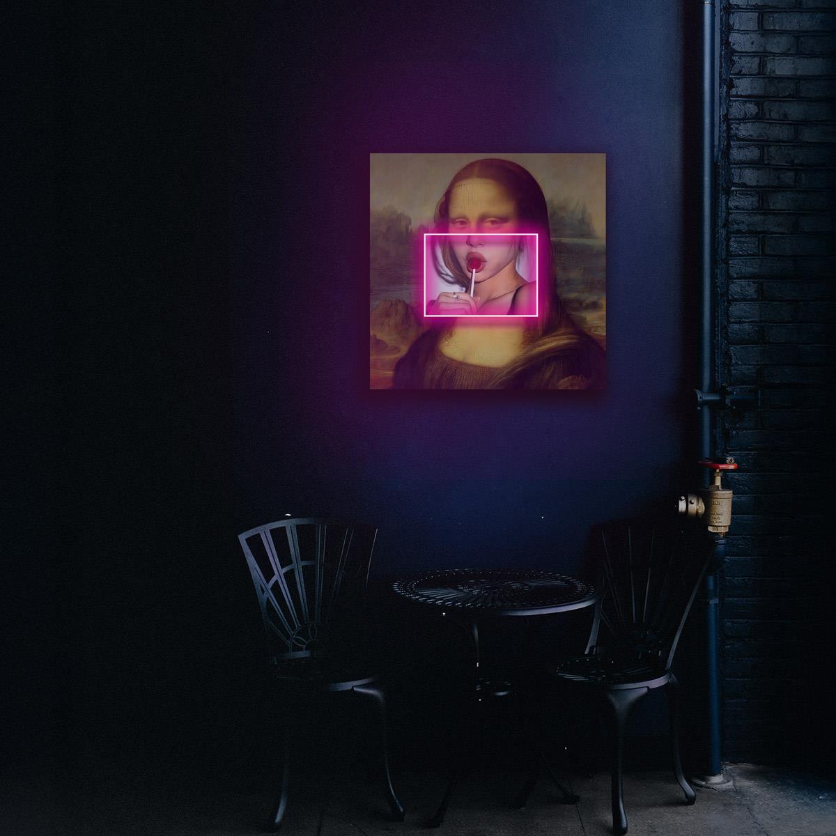 Modern Mona Lisa Baskılı Neon Tabela