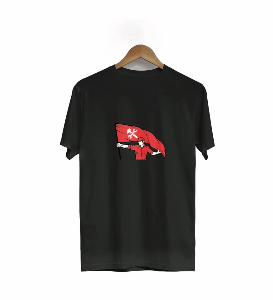 1 Mayıs Emekçilerimiz İçin Özel Tasarım Bayraklı Emekçi Baskılı T-shirt - Siyah