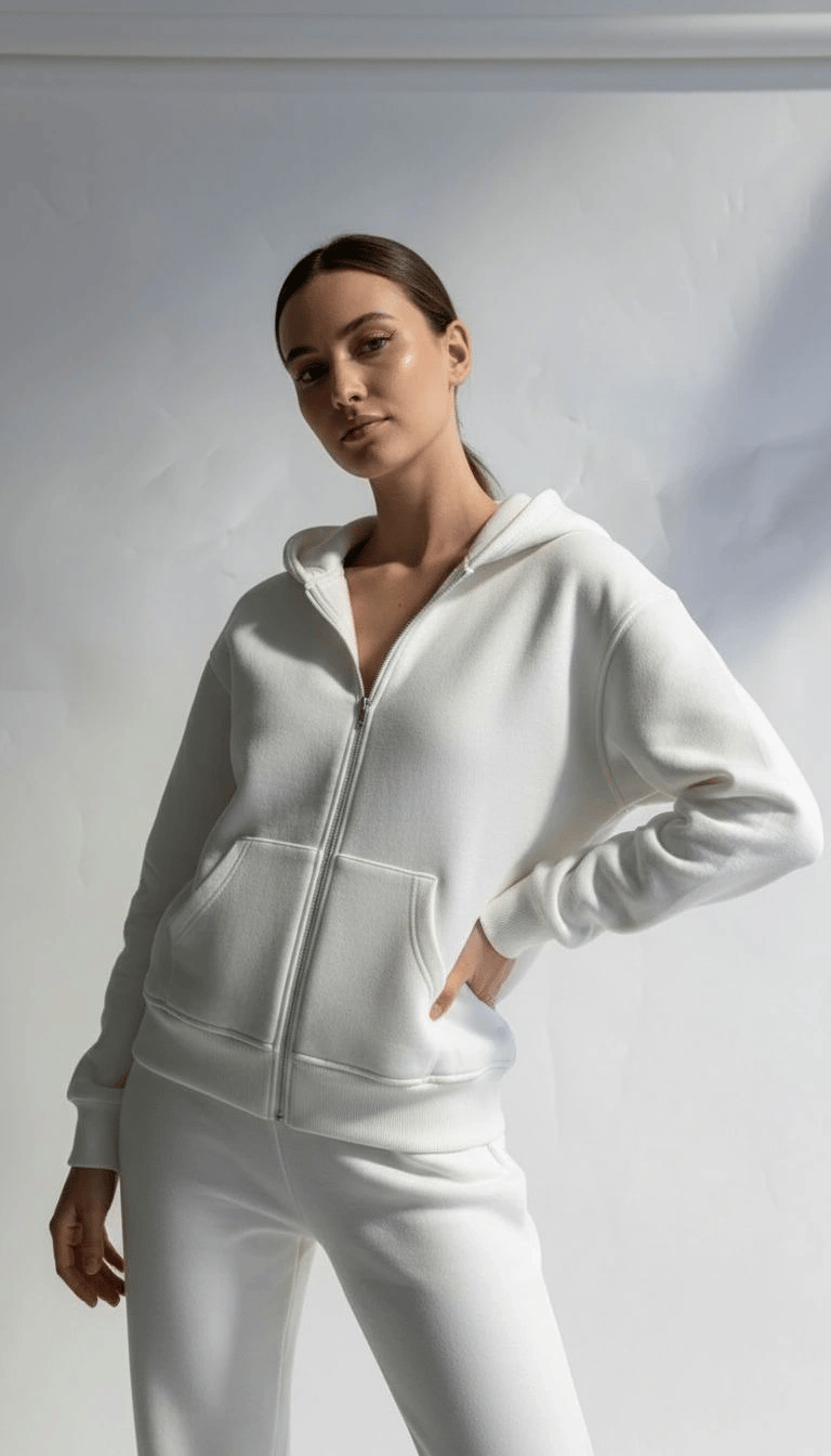 3 İplik Şardonlu Kapşonlu Hoodie Frm Beyaz P510437