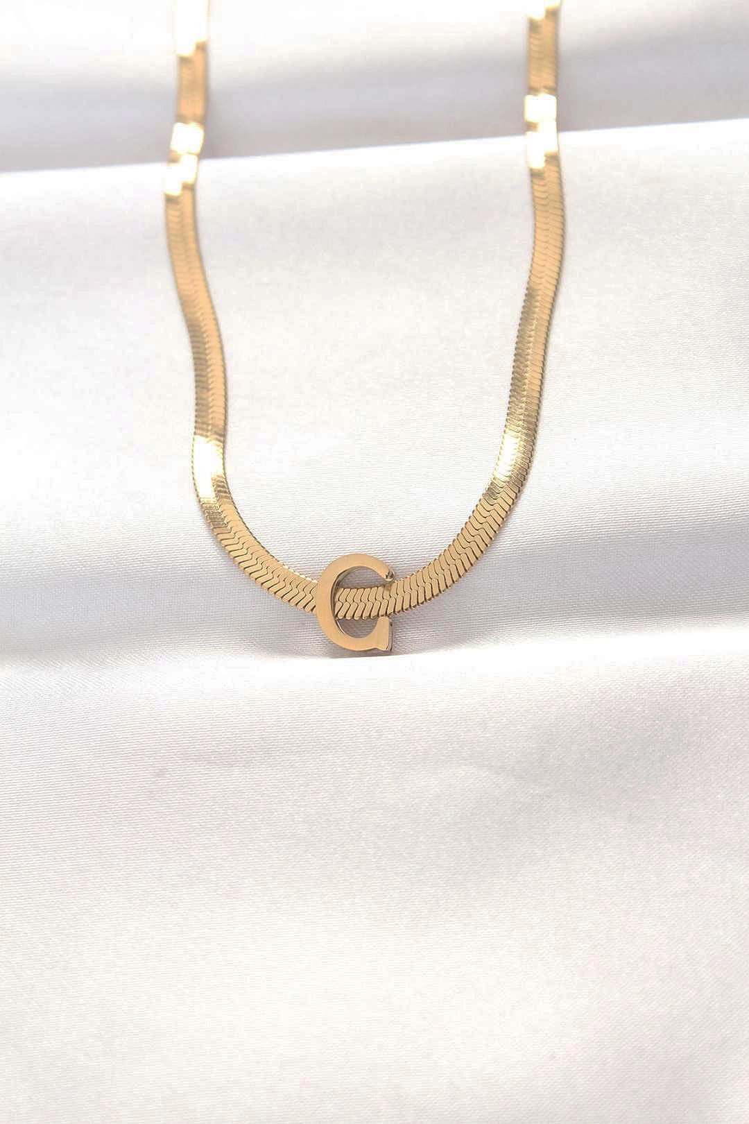 316l Çelik C Harfli Gold Renk İtalyan Zincirli Kolye