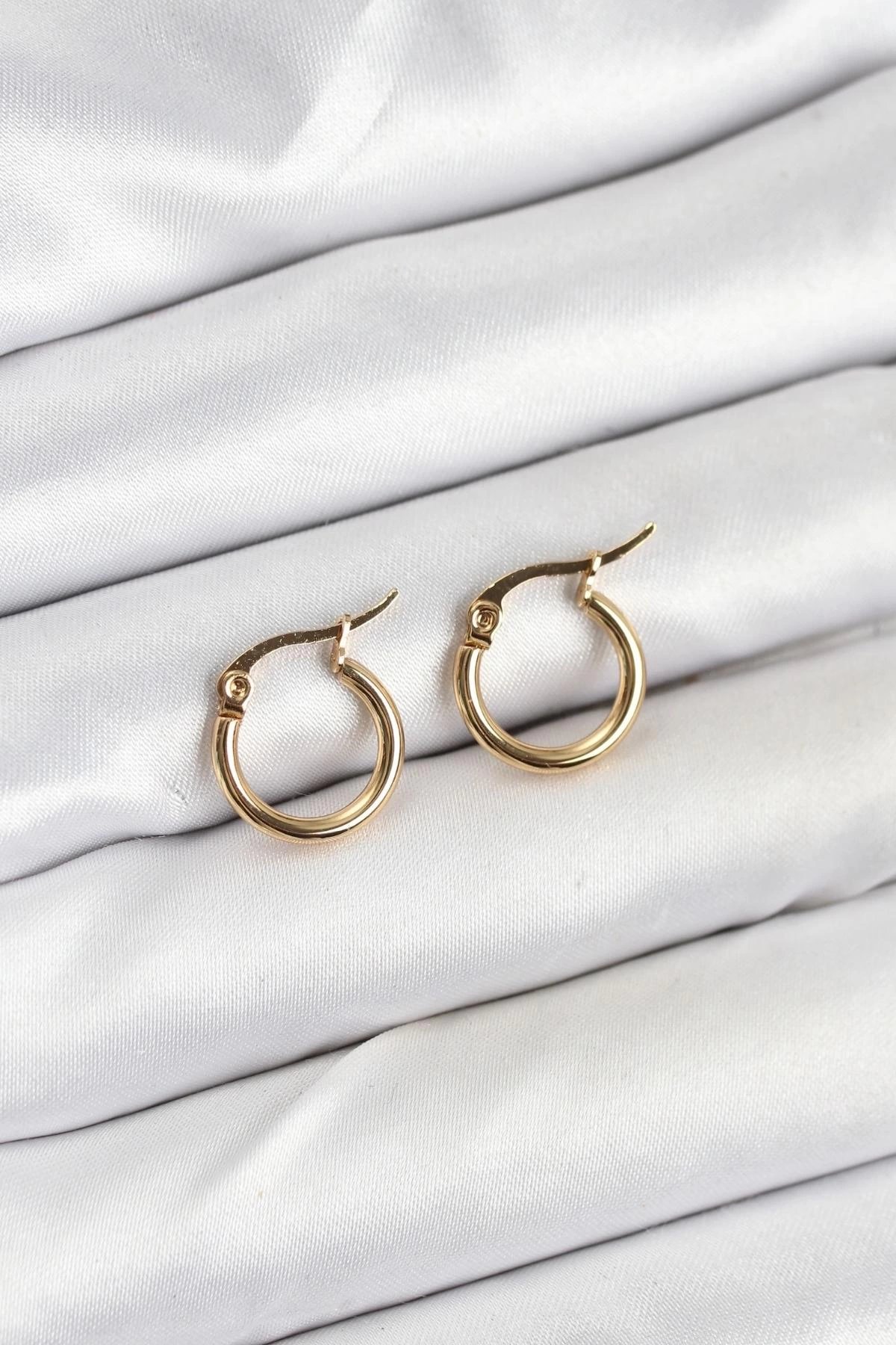 316l Çelik Gold Renk 12 Mm Halka Kadın Küpe