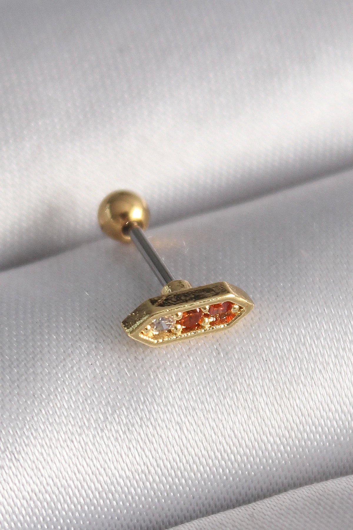 316l Çelik Gold Renk Turuncu Zirkon Taşlı Tragus Piercing