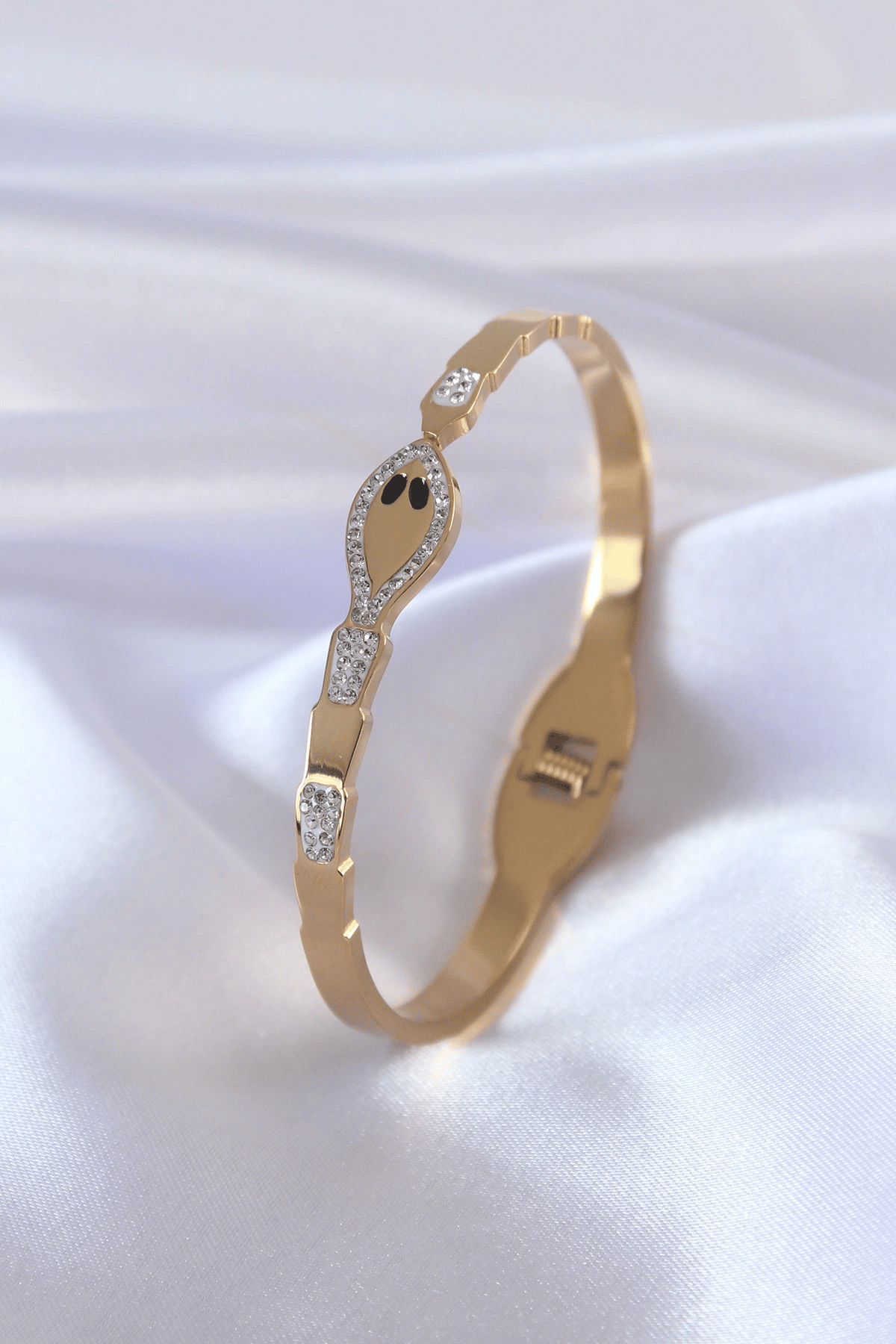 316l Çelik Gold Renk Yılan Model Zirkon Taş Detay Kadın Kelepçe