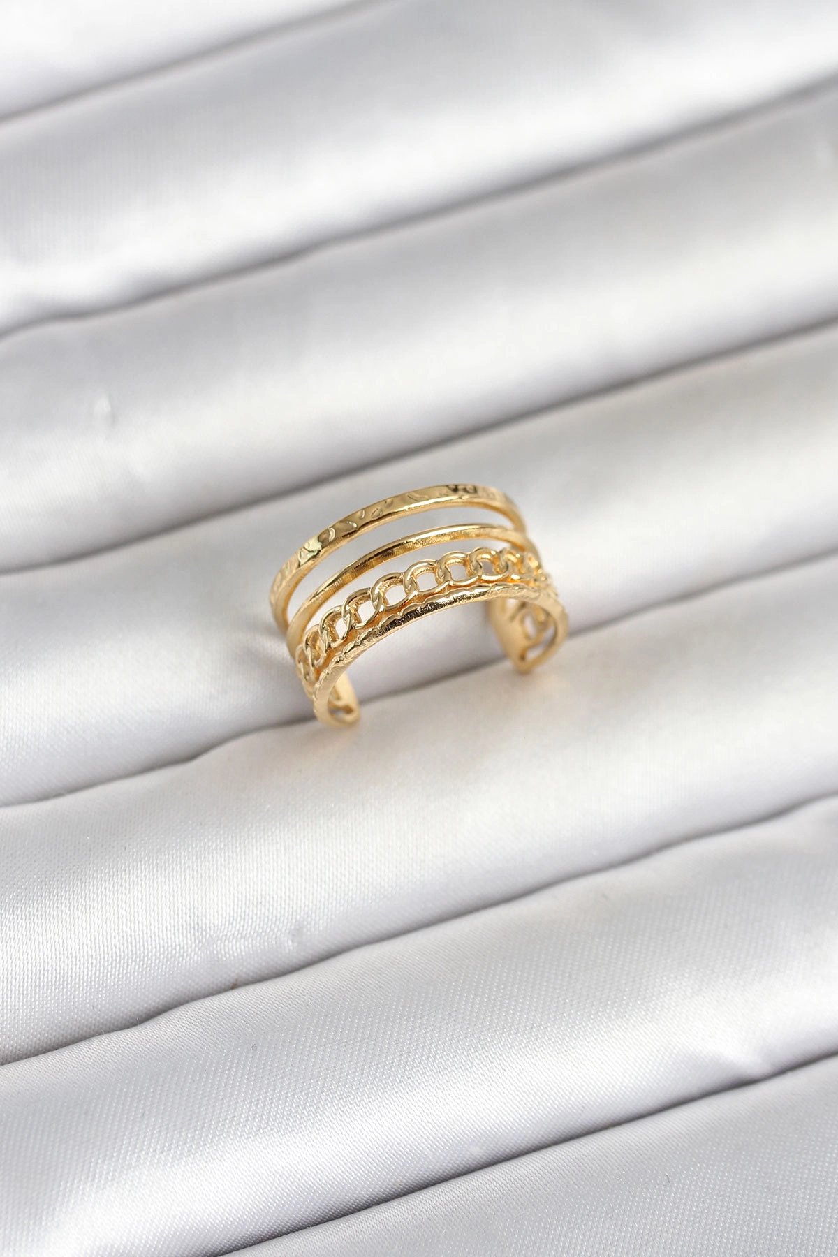 316l Çelik Gold Renk Zincirli Vintage Model Kadın Yüzük