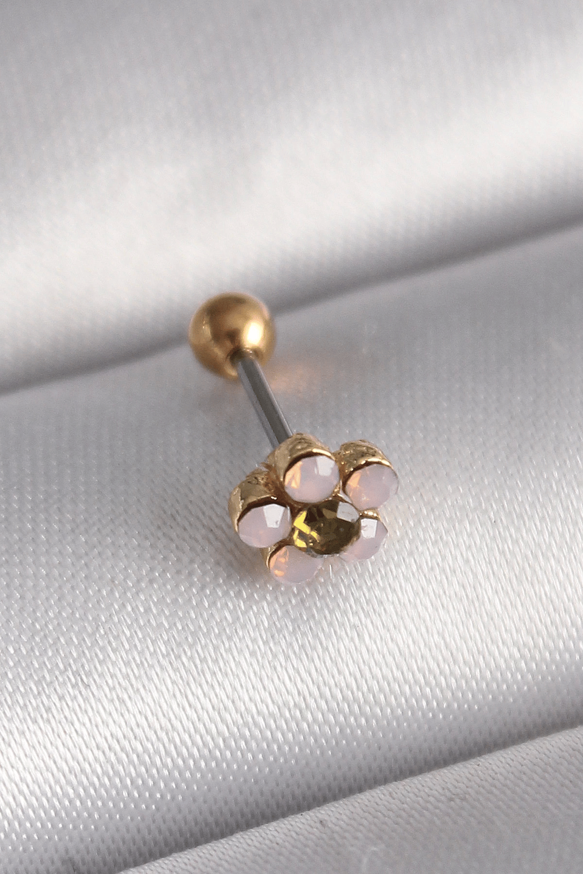 316l Çelik Gold Renk Zirkon Taşlı Çiçek Tragus Piercing