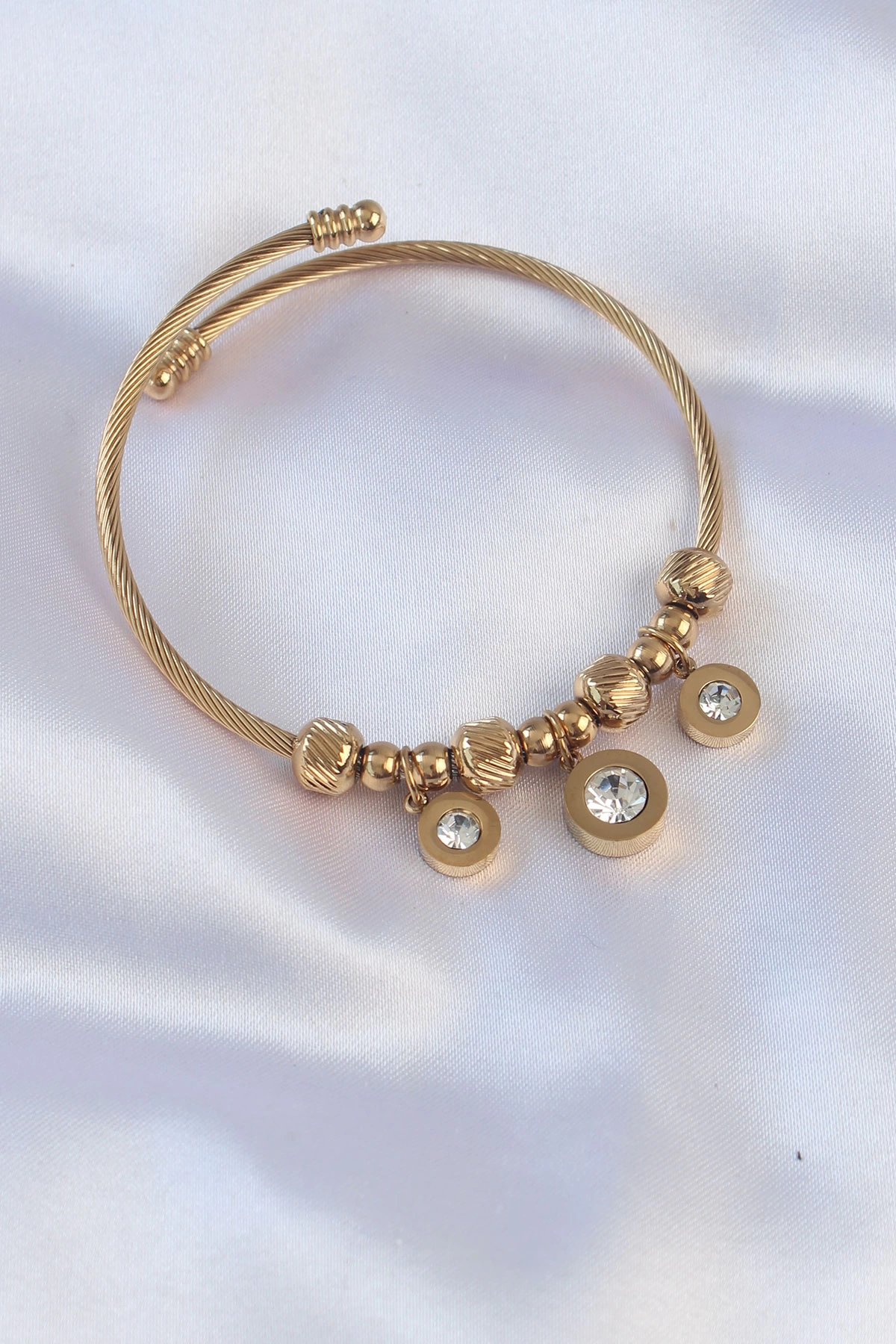 316l Çelik Gold Renk Zirkon Taşlı Model Charm Bileklik