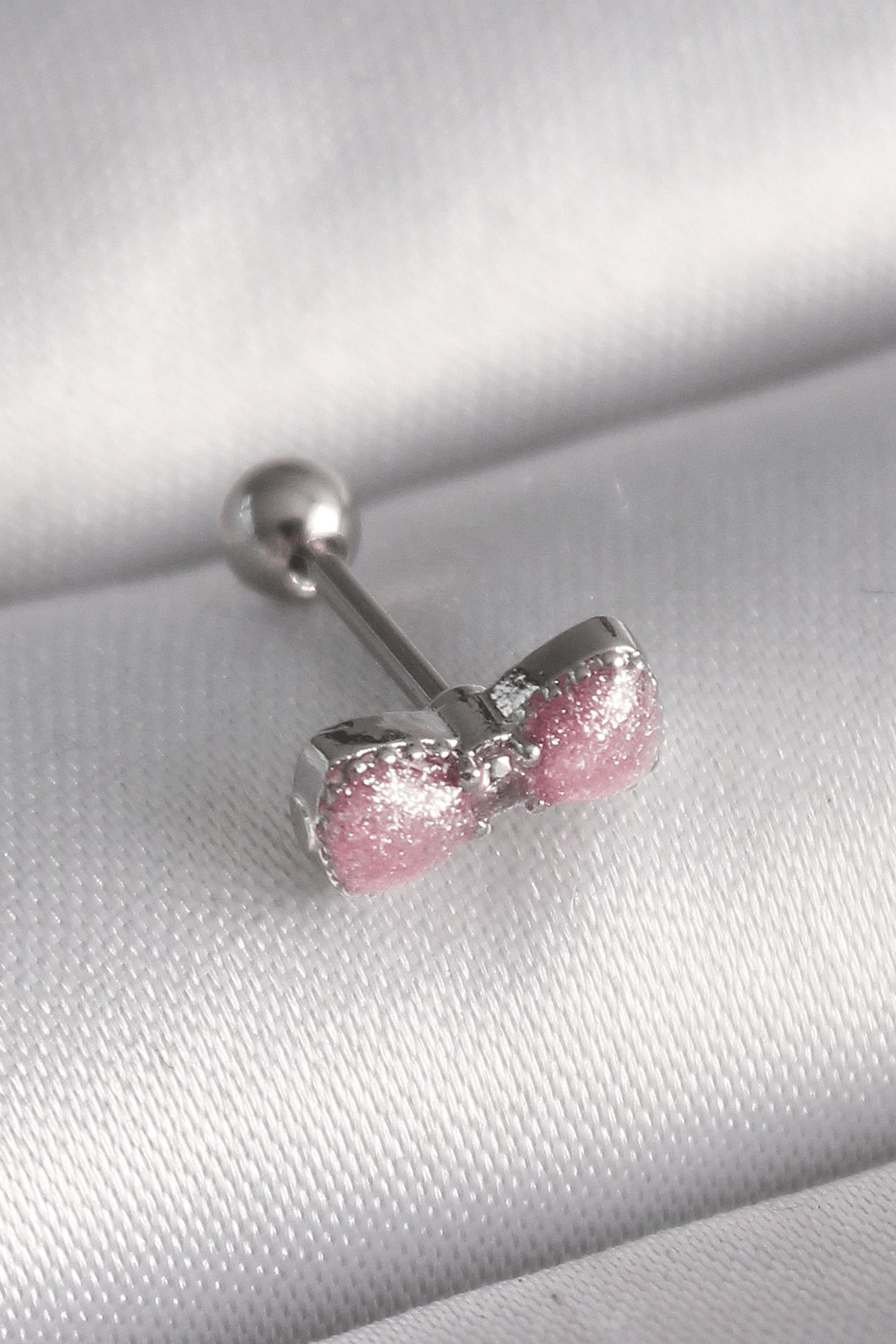 316l Çelik Gümüş Renk Pembe Kurdele Zirkon Taş Detay Tragus Piercing
