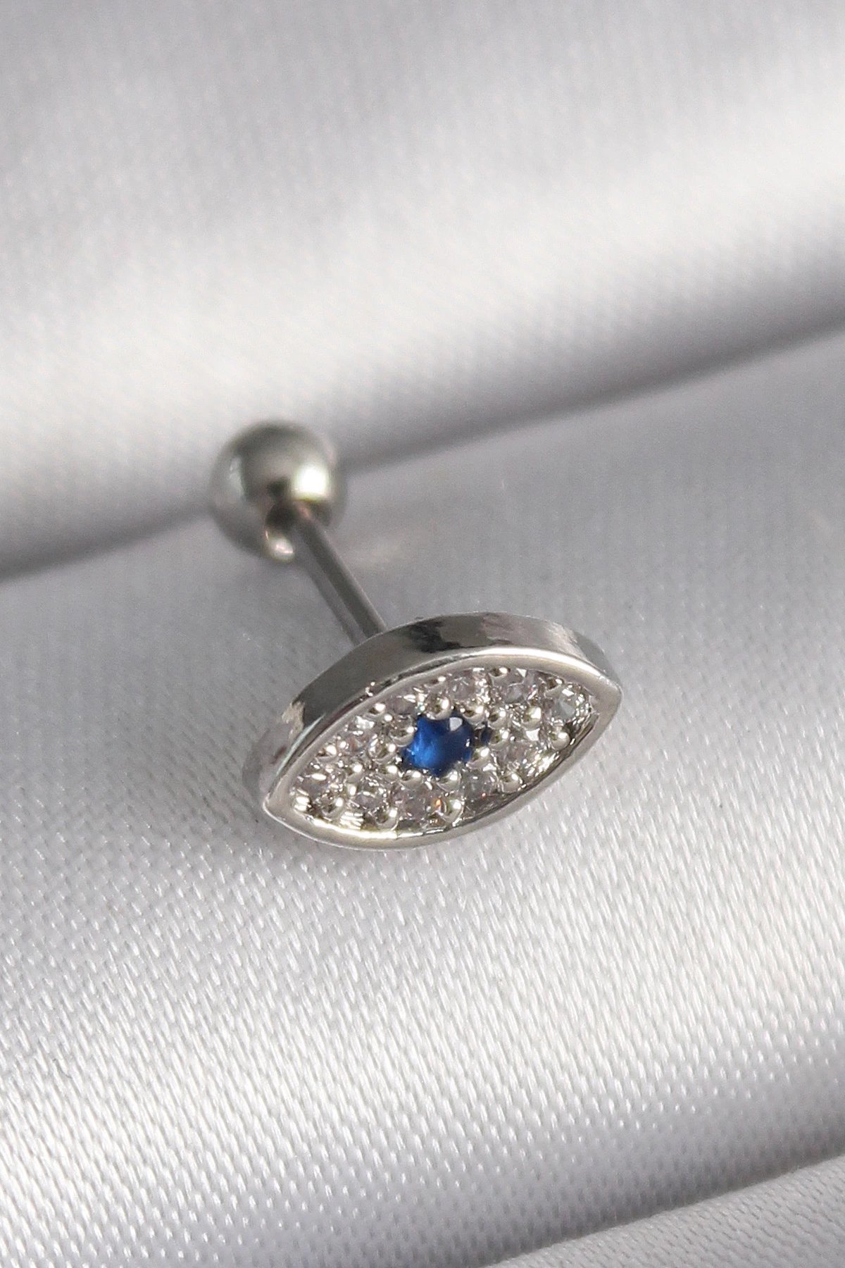 316l Çelik Gümüş Renk Zirkon Taşlı Göz Tragus Piercing