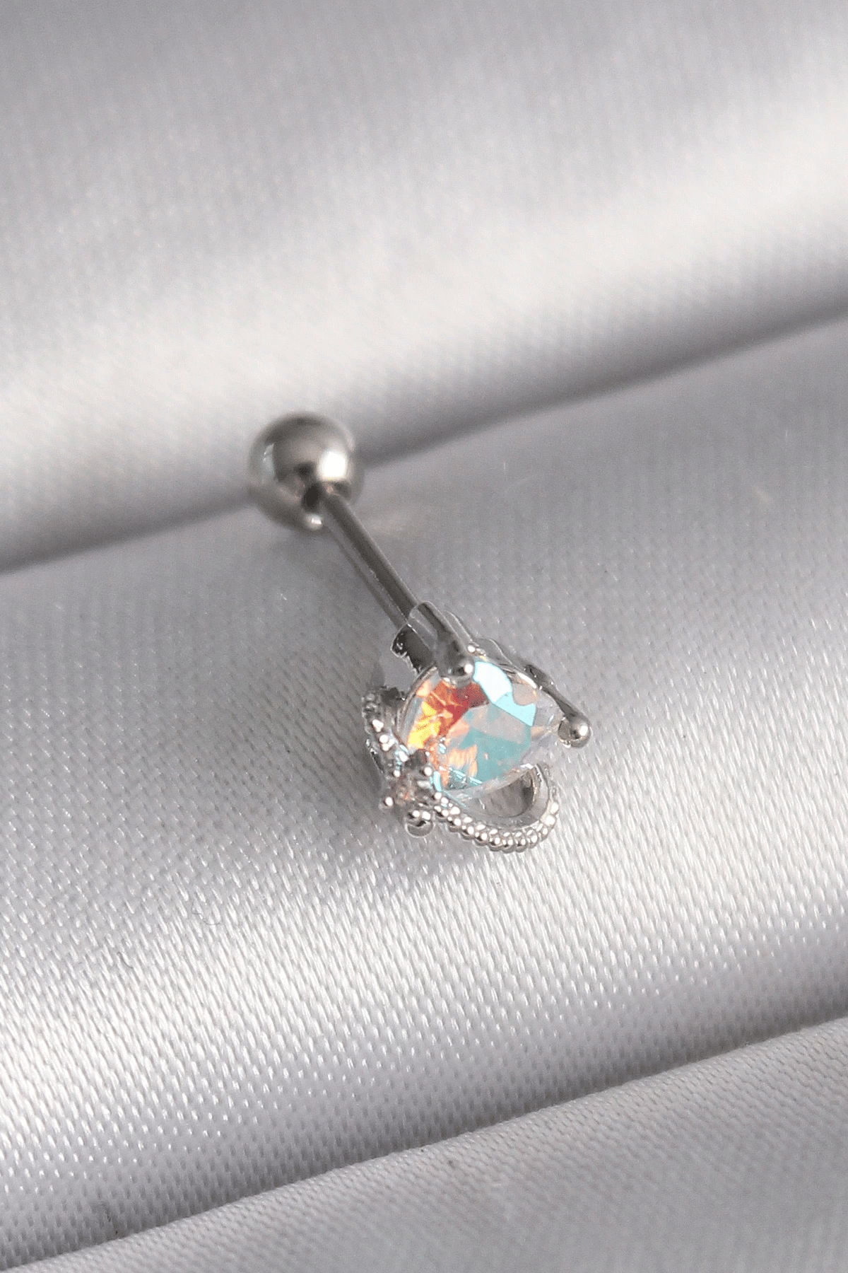 316l Çelik Gümüş Renk Zirkon Taşlı Kalp Tragus Piercing