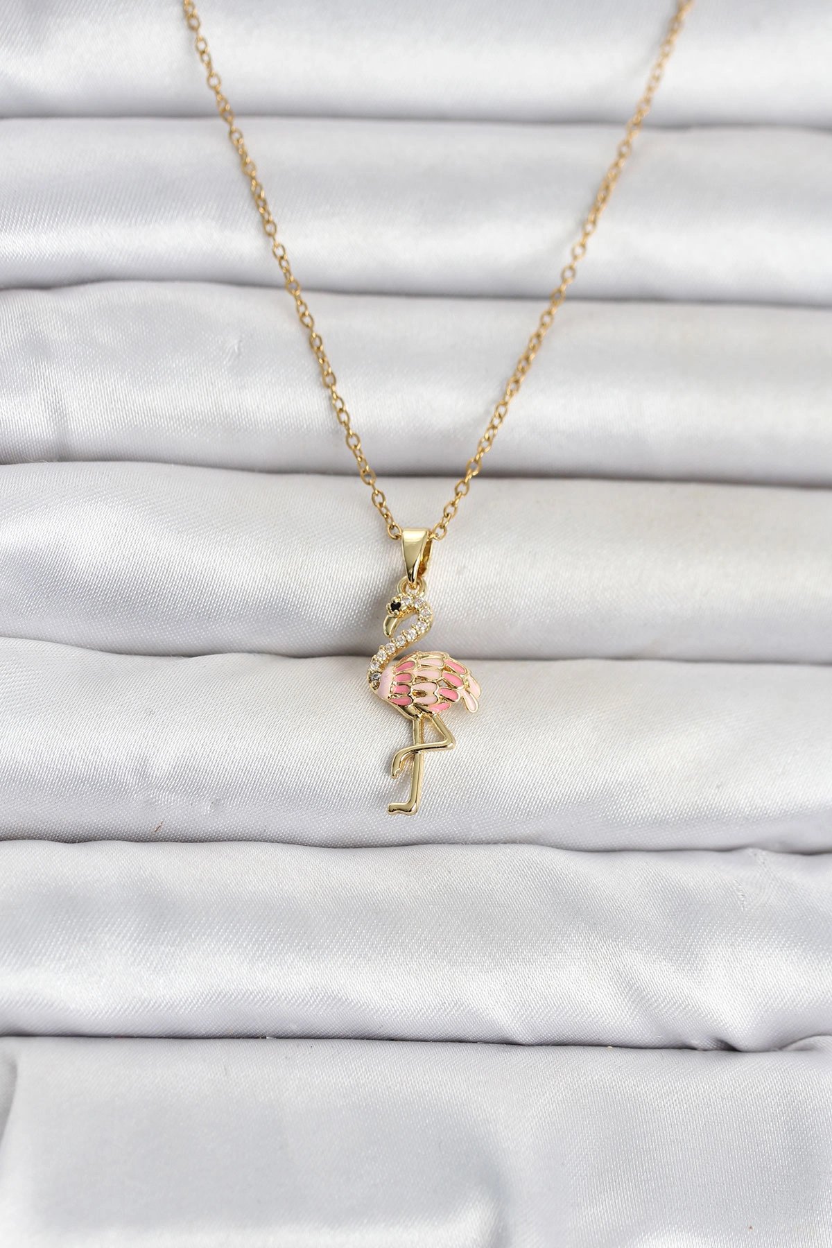316l Çelik Zincir Gold Renk Flamingo Model Kadın Kolye