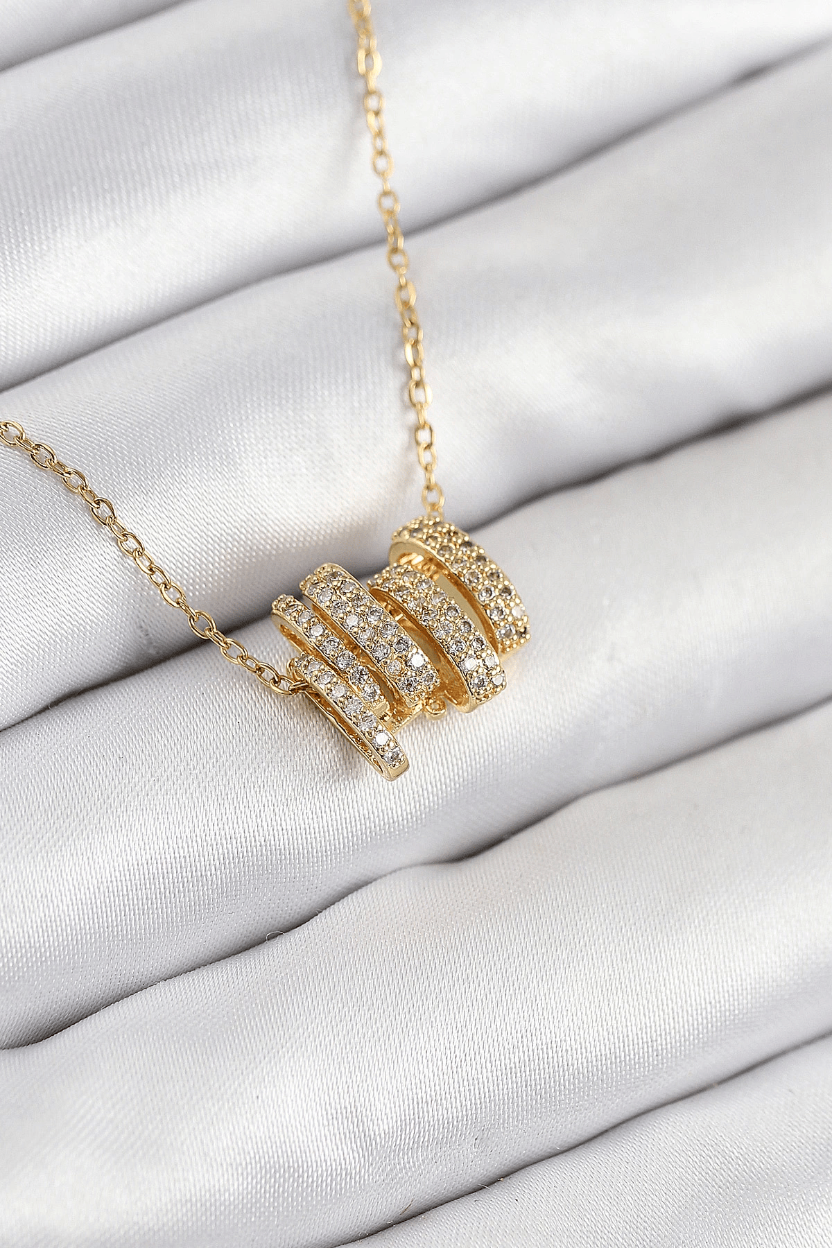316l Çelik Zirkon Taşlı Sarmal Model Gold Renk Kadın Kolye