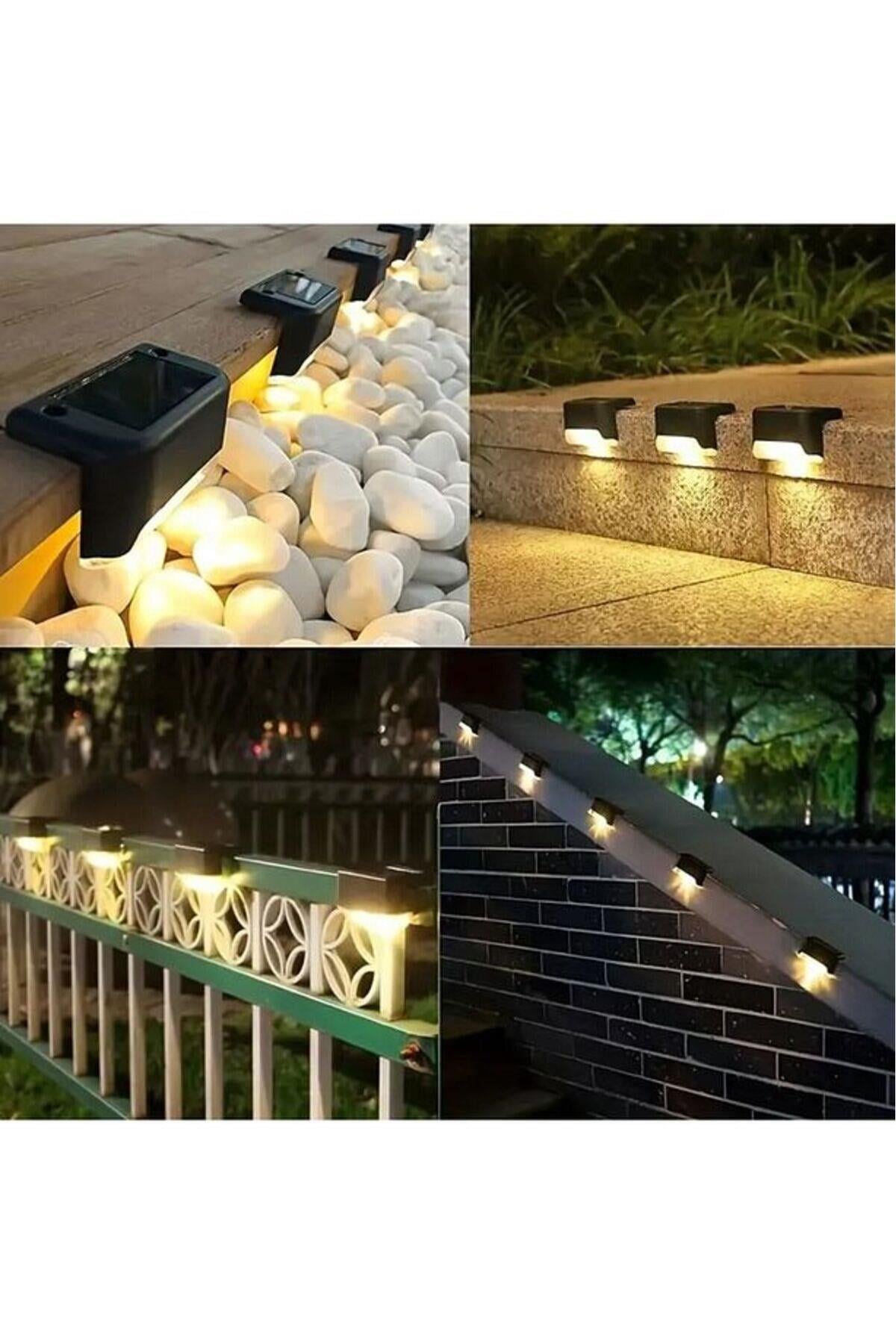 4 Adet Solar Güneş Enerjili Şarj Edilen Köşebent Merdiven Veranda Bahçe Led Lamba