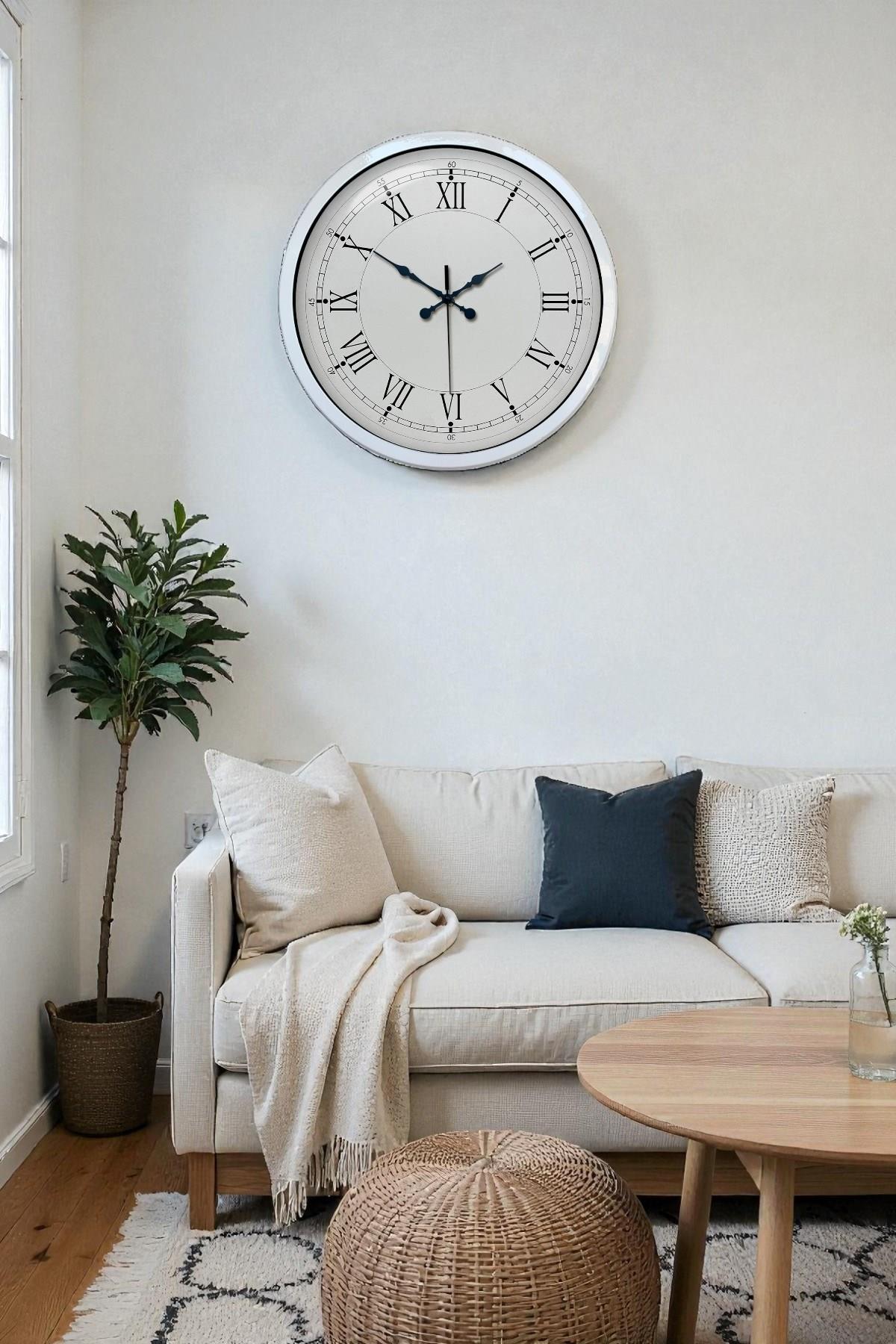 40 cm Beyaz Metal Retro Duvar Saati