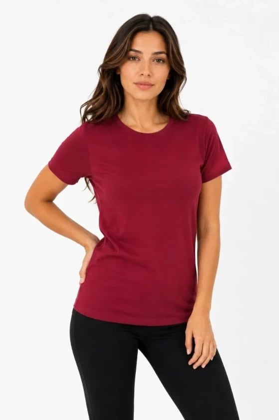 Basic Tişört Bisiklet Yaka Kısa Kol Günlük Yazlık Slim Fit T-shirt - Bordo