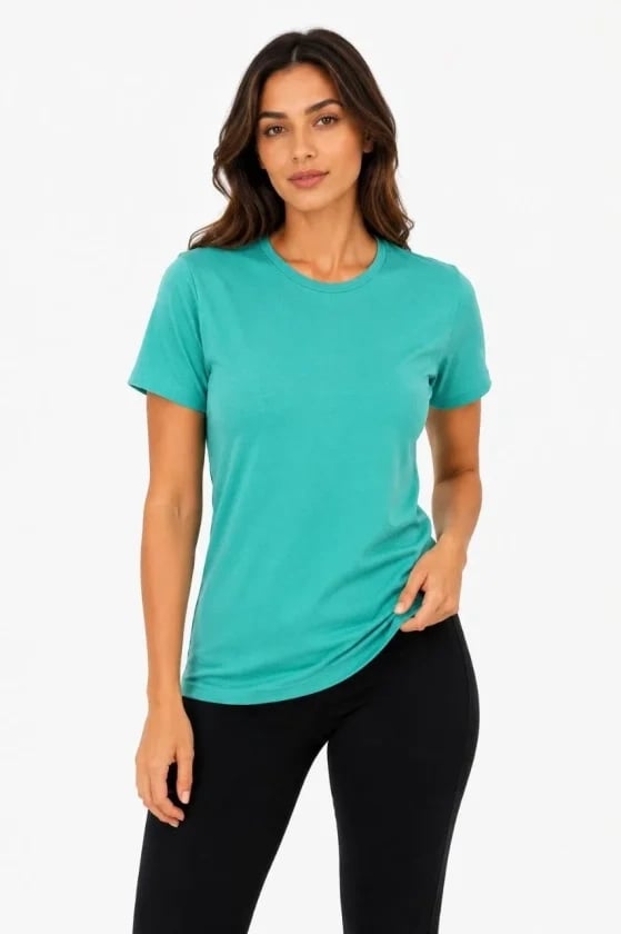 Basic Tişört Bisiklet Yaka Kısa Kol Günlük Yazlık Slim Fit T-shirt - Su Yeşili